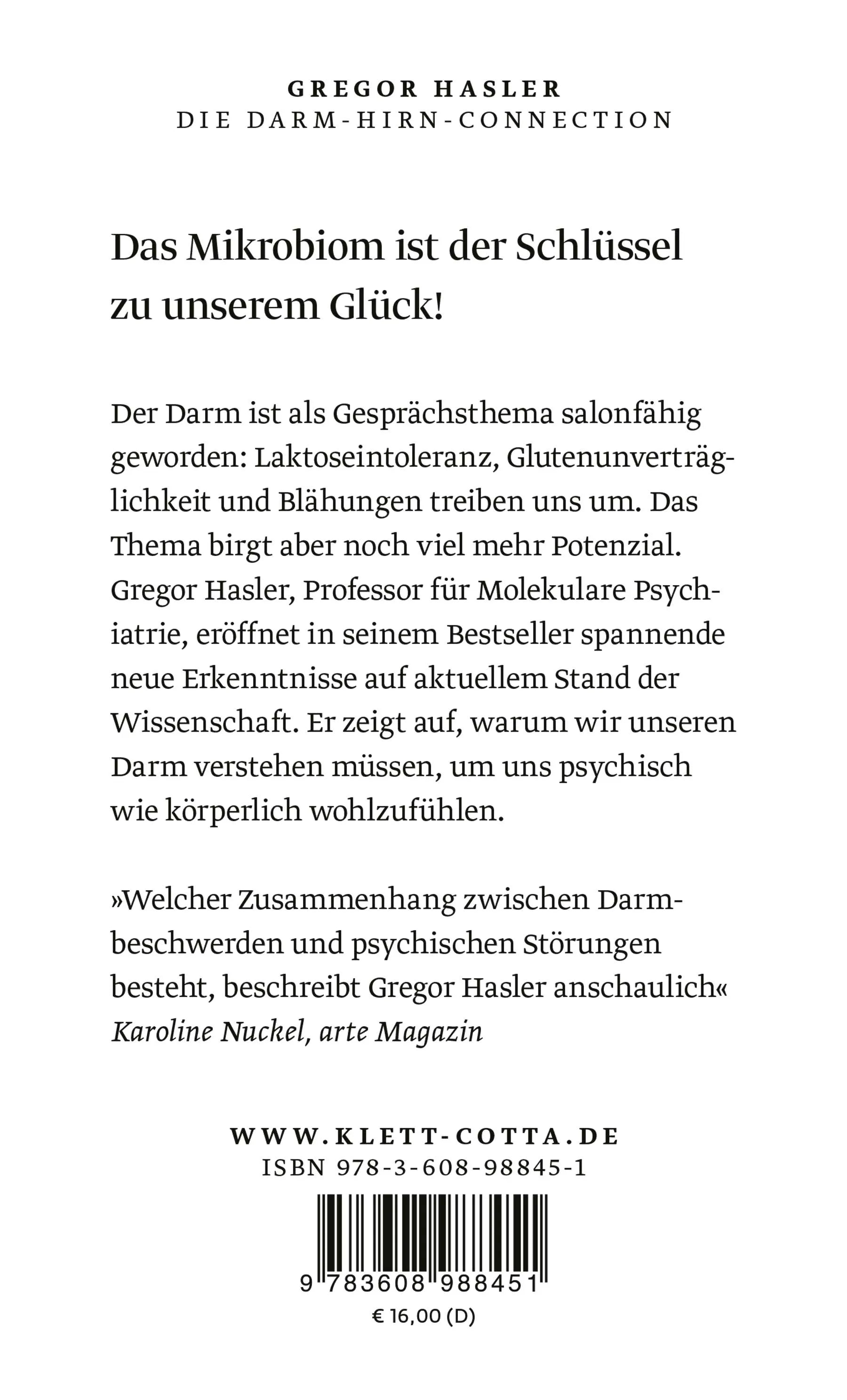 Buchrückseite von 'Die Darm-Hirn-Connection' mit Klappentext - Taschenbuch