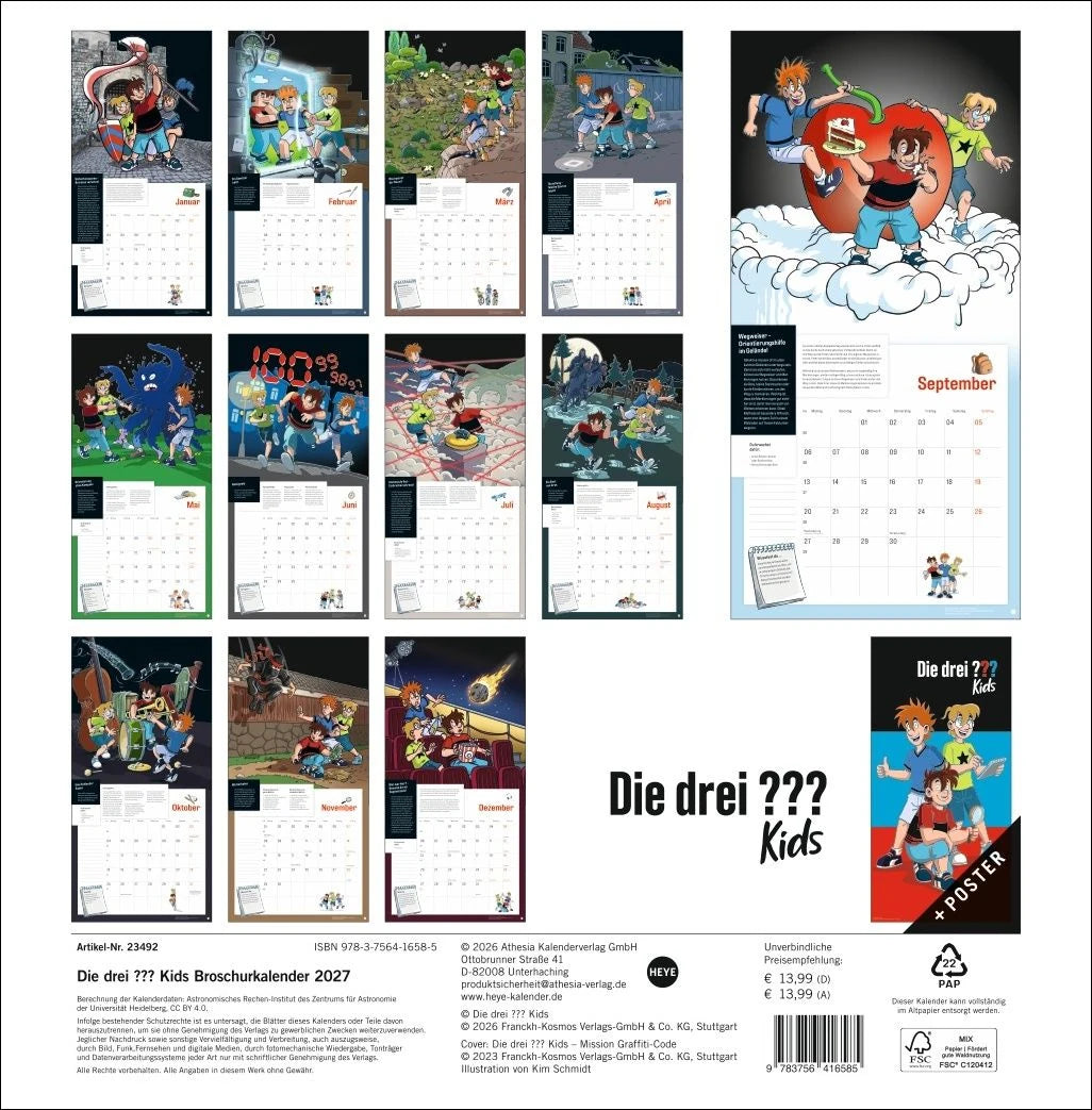 Die drei ??? Kids Broschurkalender 2027 – Ansicht