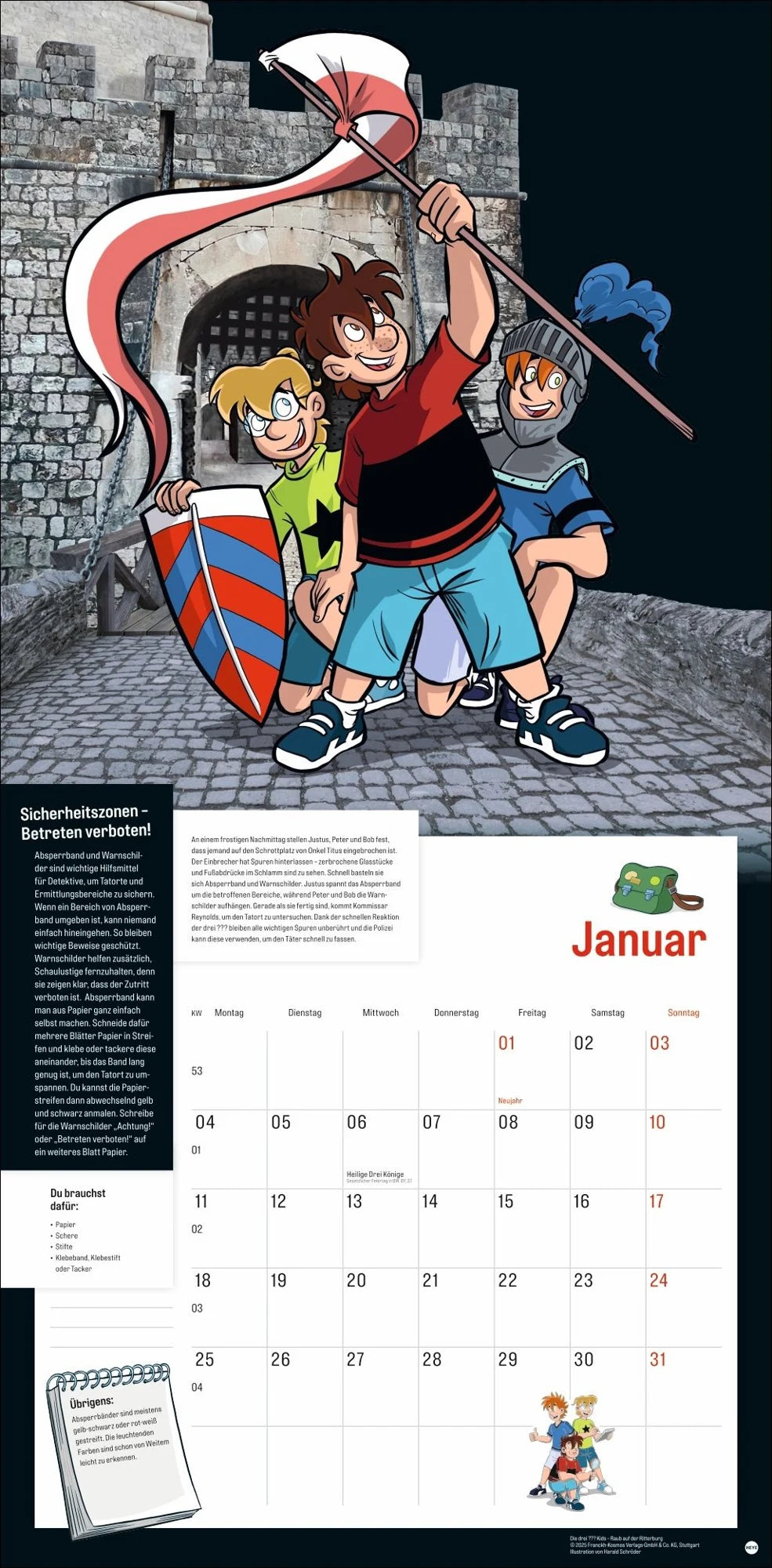 Die drei ??? Kids Broschurkalender 2027 – Ansicht