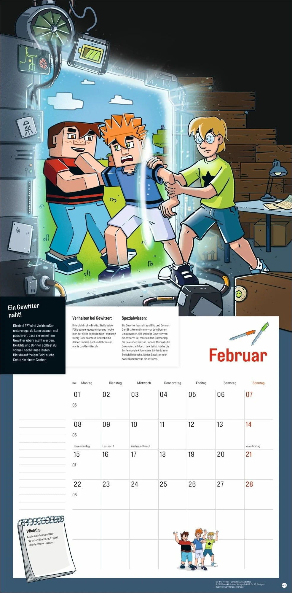 Die drei ??? Kids Broschurkalender 2027 – Ansicht