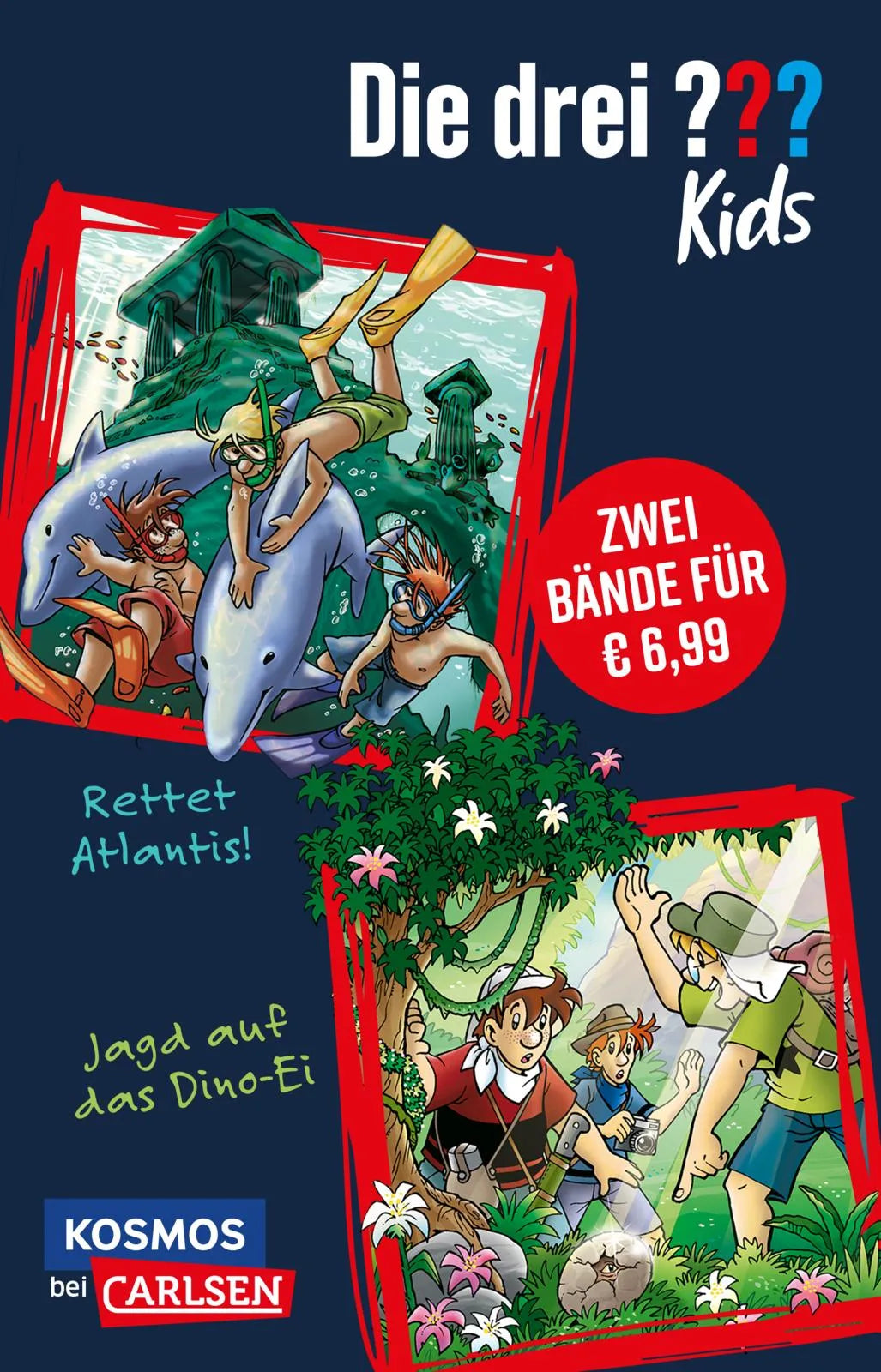 Buchcover von 'Die drei ??? Kids: Doppelband mit Rettet Atlantis! und Jagd auf das Dino-Ei' - Taschenbuch von Ulf Blanck
