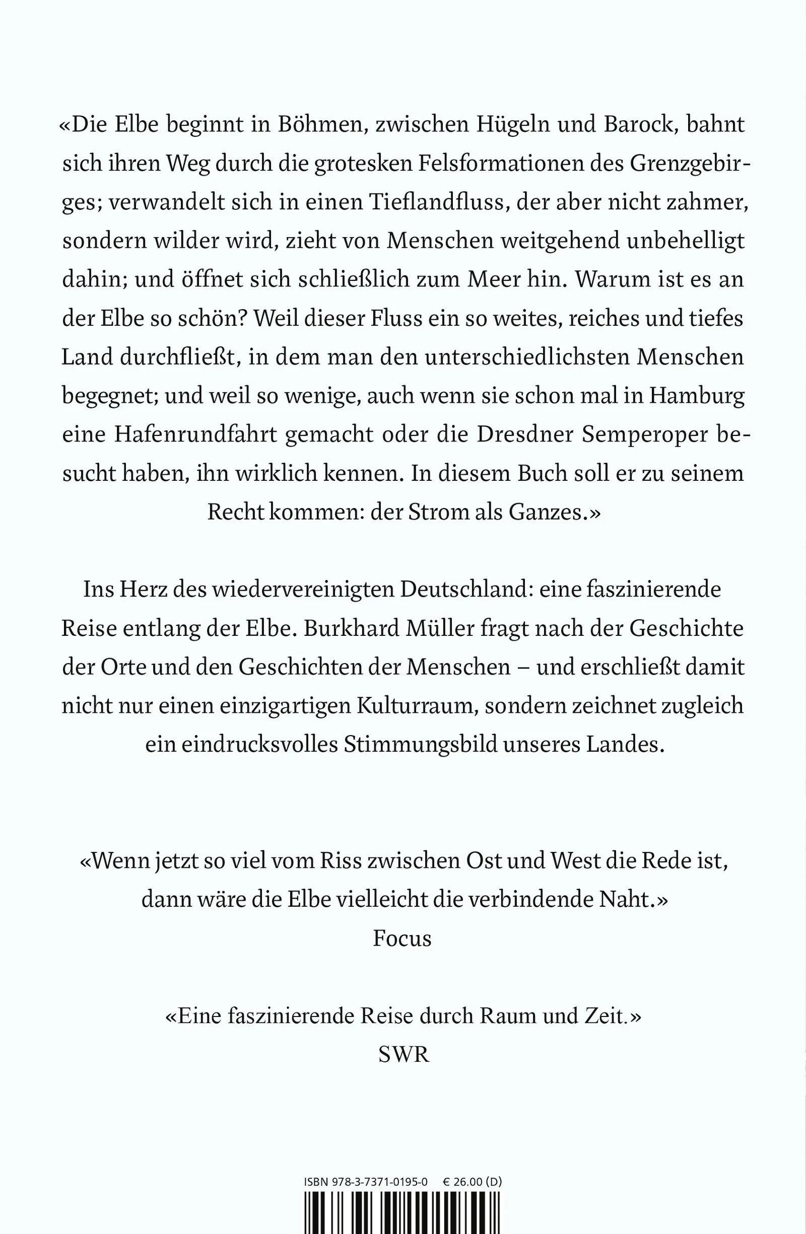 Buchrückseite von 'Die Elbe' mit Klappentext - Gebundene Ausgabe