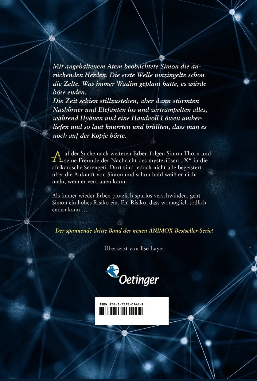 Buchrückseite von 'Die Erben der Animox 3. Der Kampf des Elefanten' mit Klappentext - Gebundene Ausgabe