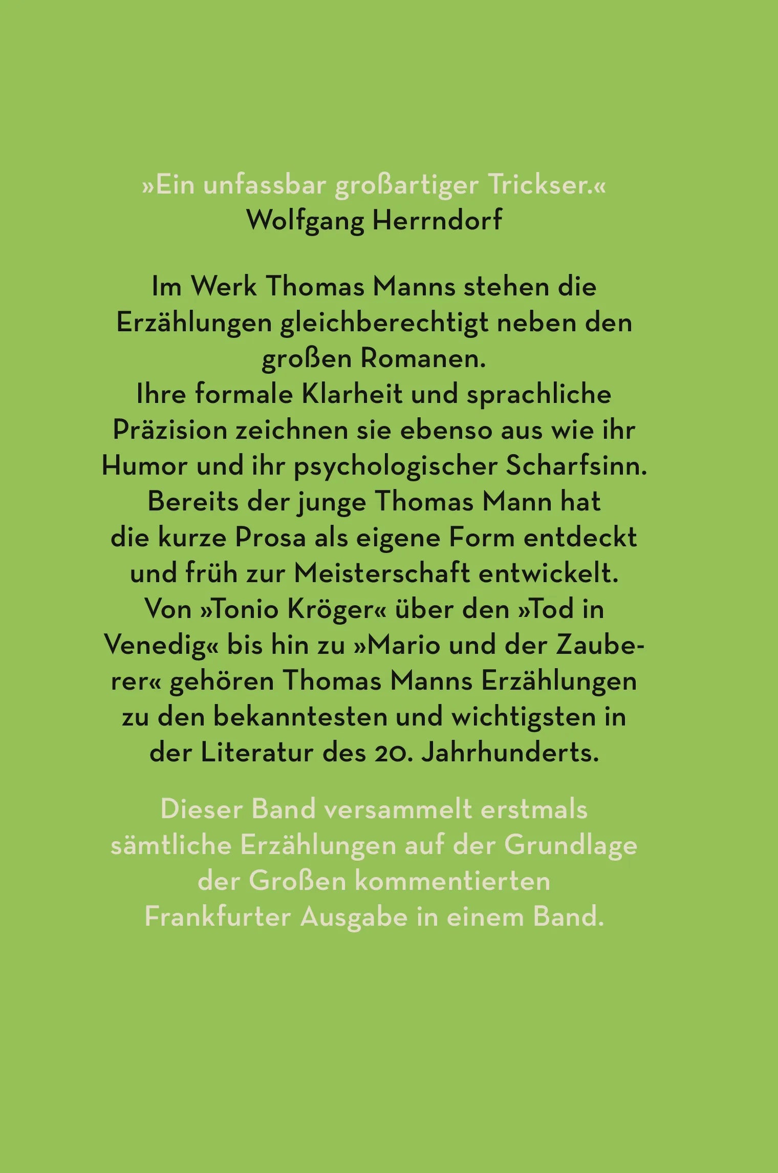 Buchrückseite von 'Die Erzählungen' mit Klappentext - Gebundene Ausgabe
