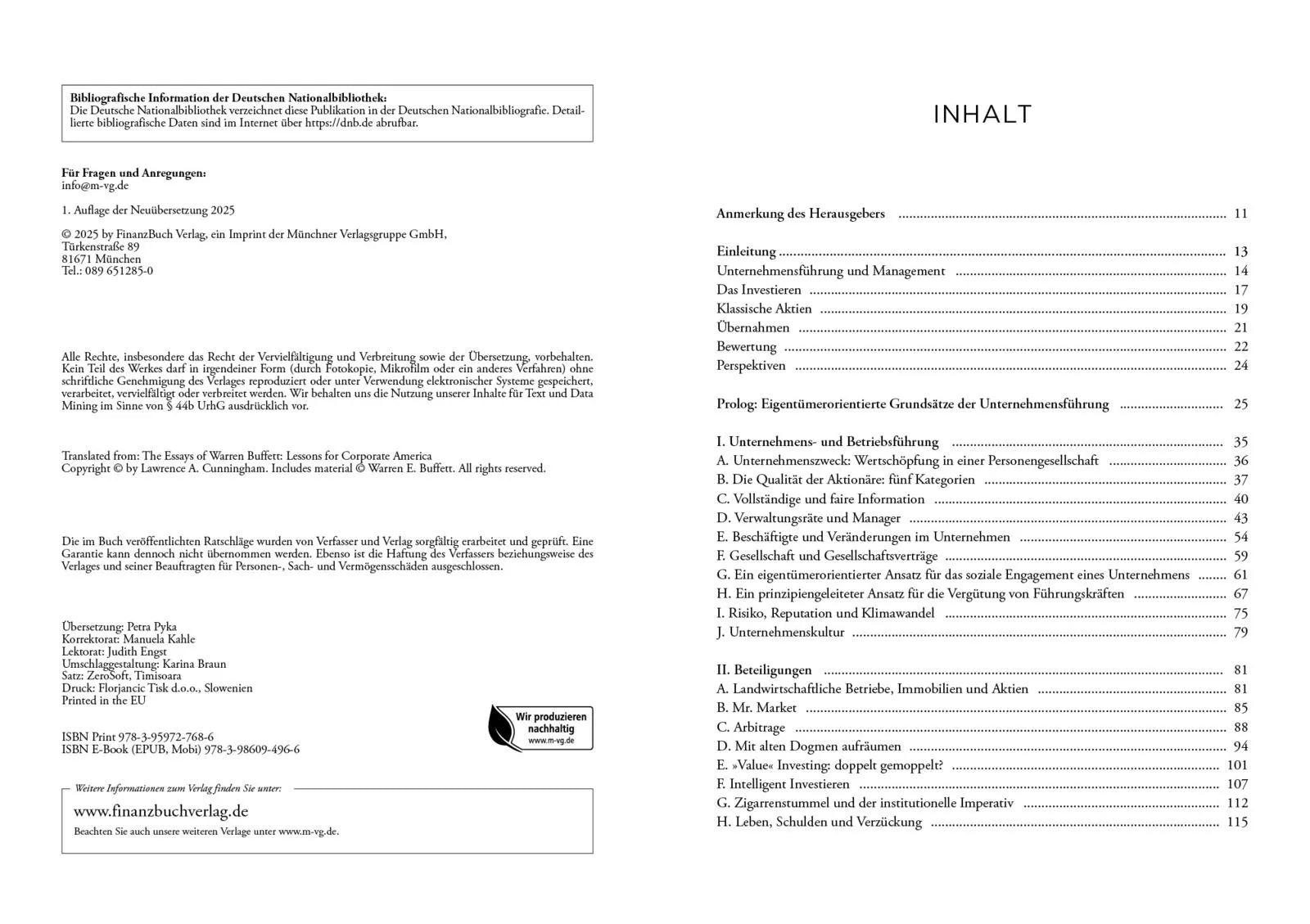 Innenansicht von 'Die Essays von Warren Buffett' - Gebundene Ausgabe
