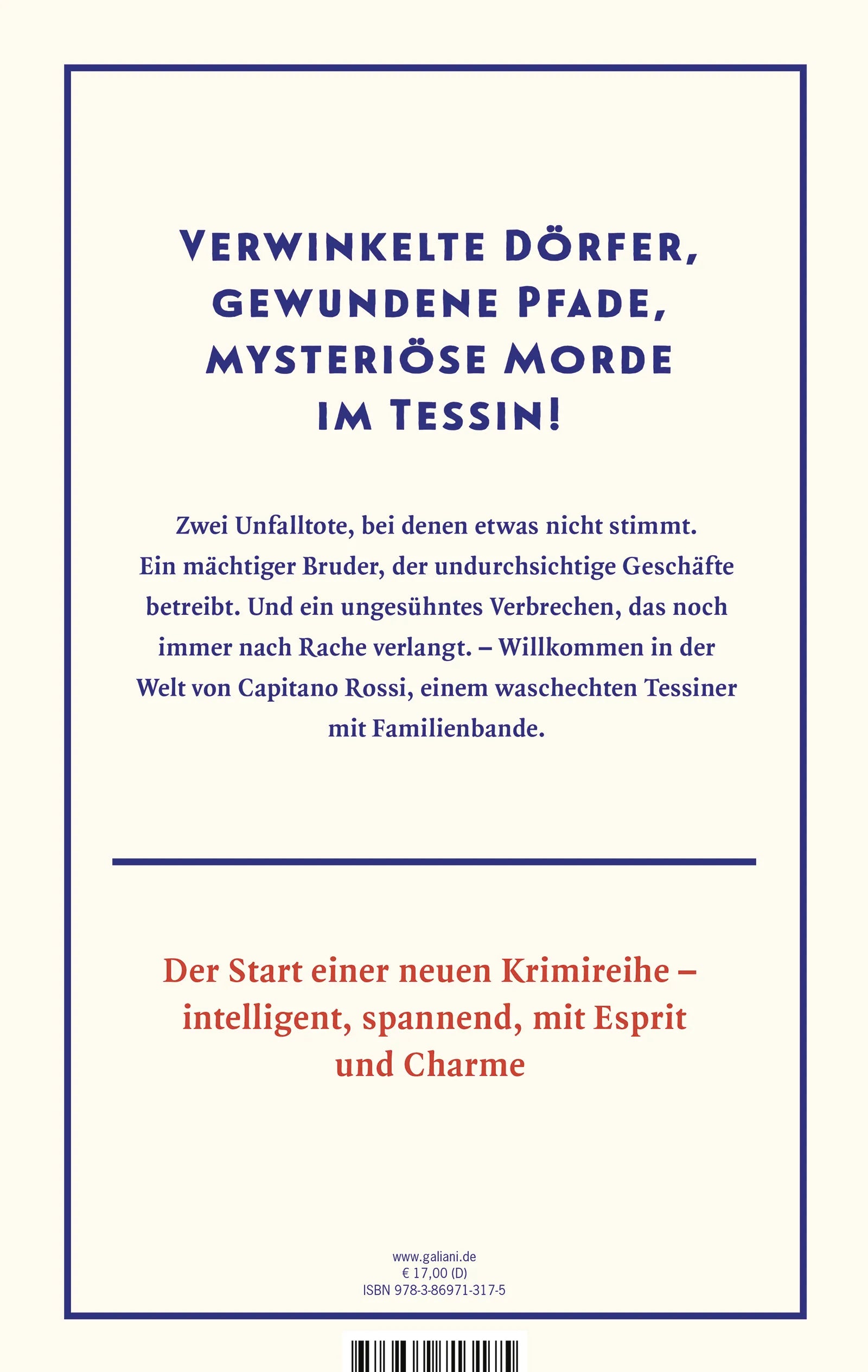 Buchrückseite von 'Die Familie sehen und sterben' mit Klappentext - Paperback