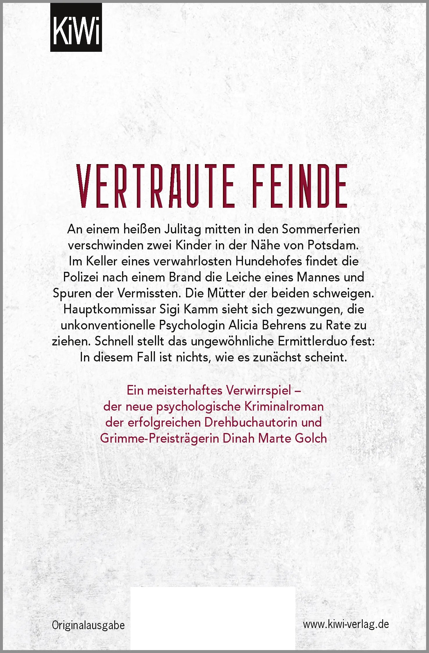 Buchrückseite von 'Die fehlende Stunde' mit Klappentext - Taschenbuch