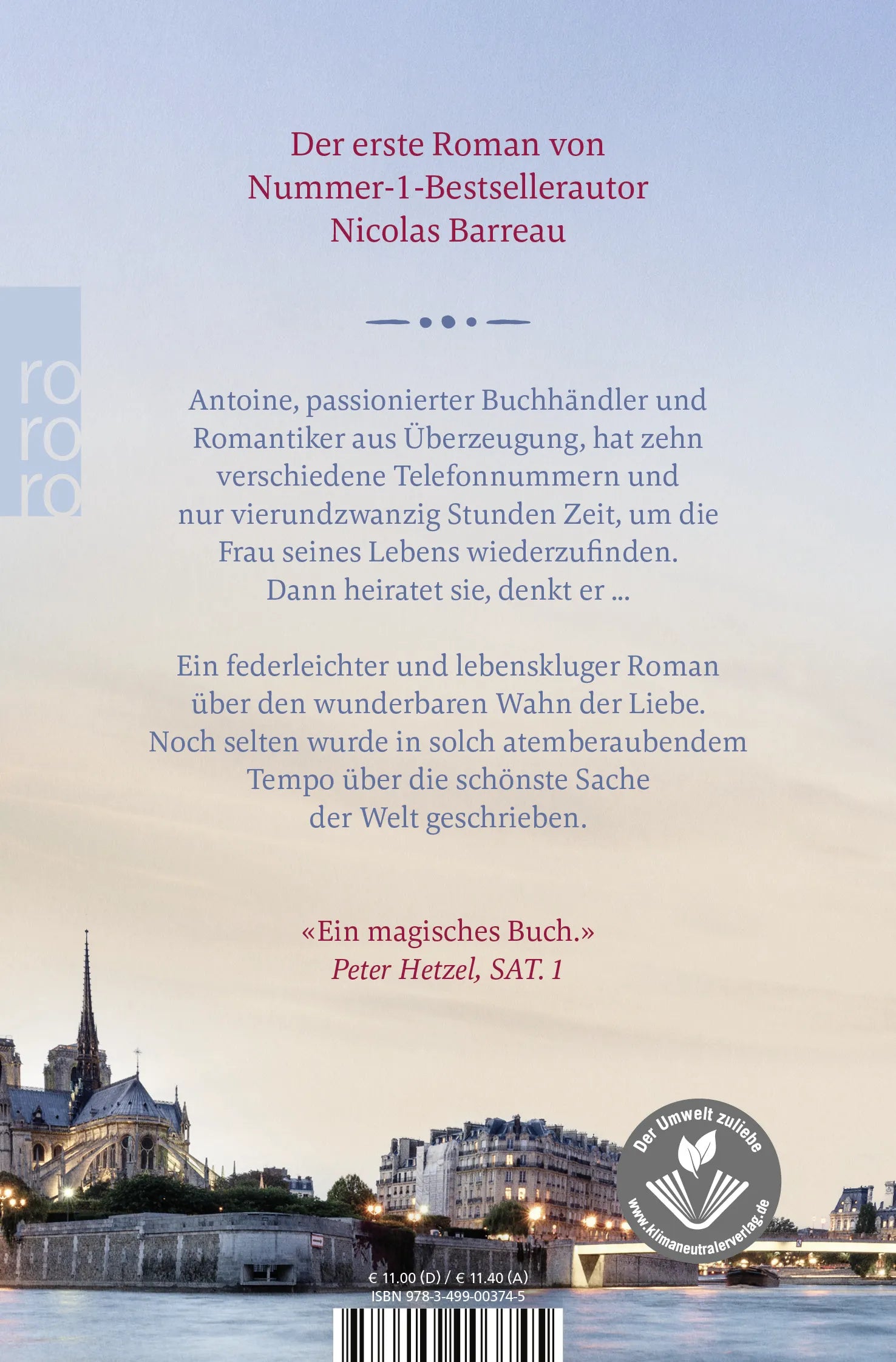 Buchrückseite von 'Die Frau meines Lebens' mit Klappentext - Taschenbuch
