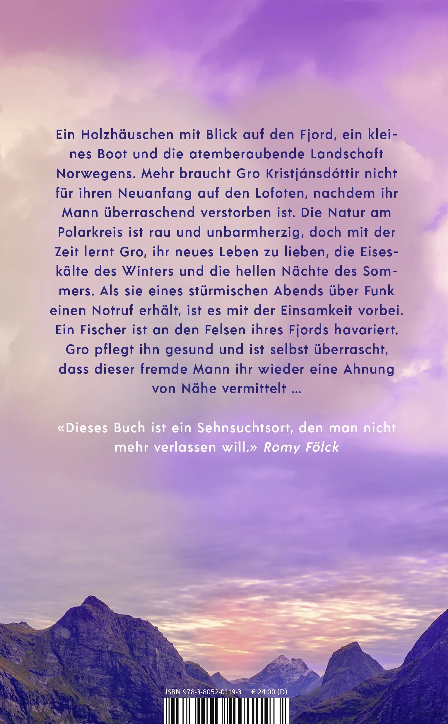 Buchrückseite von 'Die Frau und der Fjord' mit Klappentext - Gebundene Ausgabe