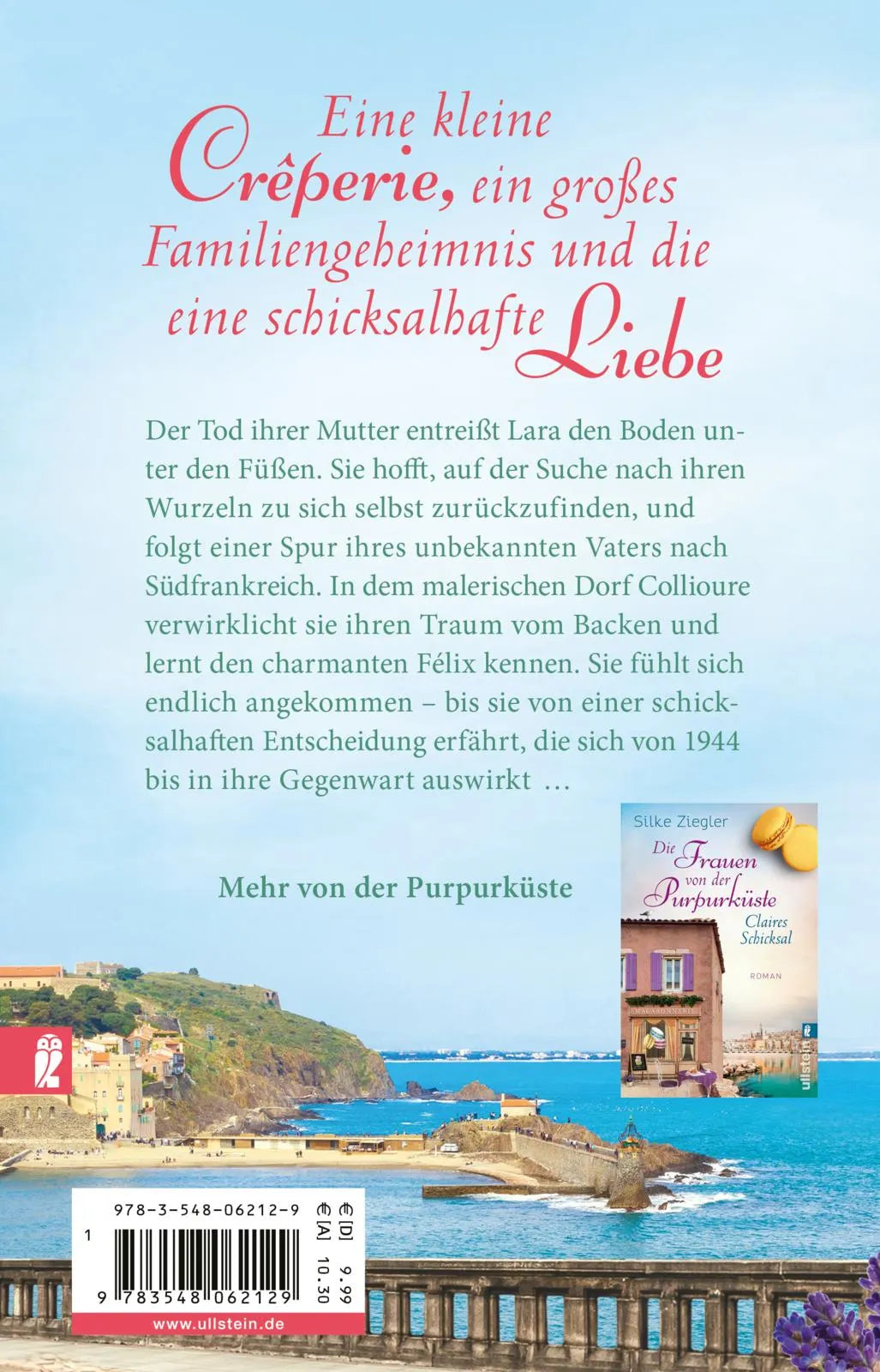 Buchrückseite von 'Die Frauen von der Purpurküste – Julies Entscheidung' mit Klappentext - Taschenbuch