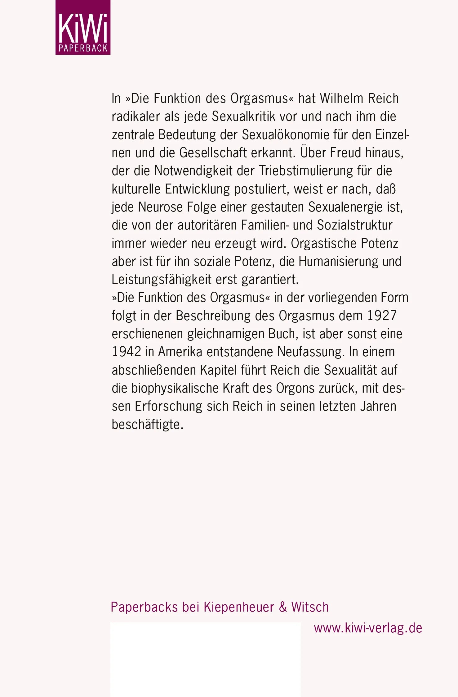 Buchrückseite von 'Die Funktion des Orgasmus' mit Klappentext - Taschenbuch