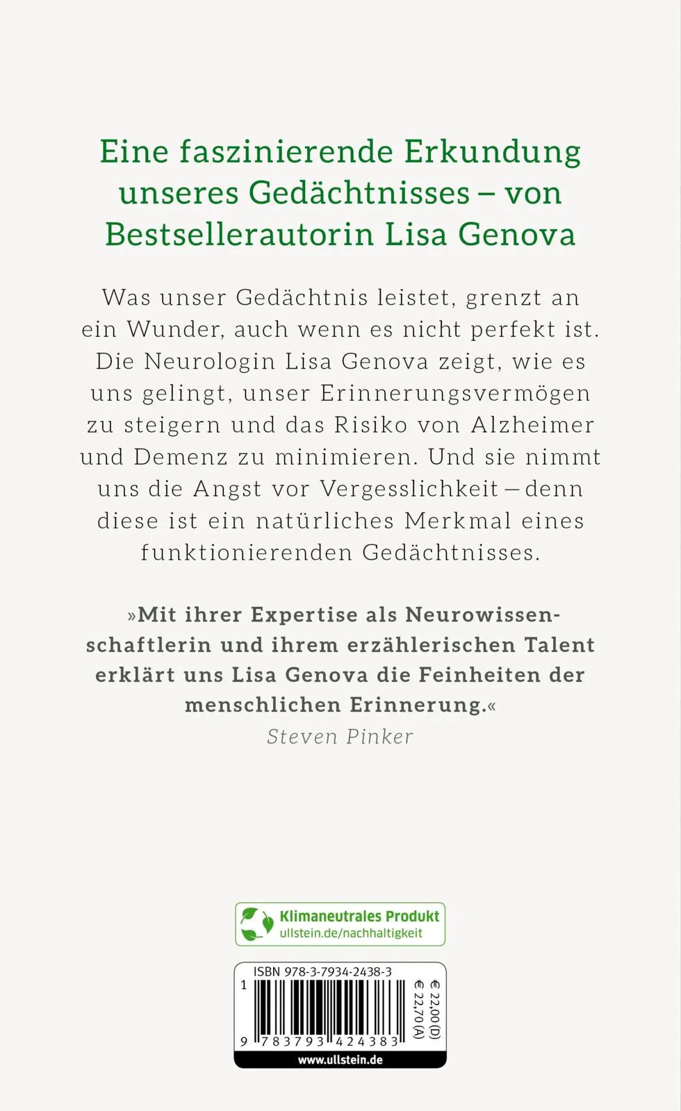 Buchrückseite von 'Die Gabe der Erinnerung und die Kunst des Vergessens' mit Klappentext - Gebundene Ausgabe