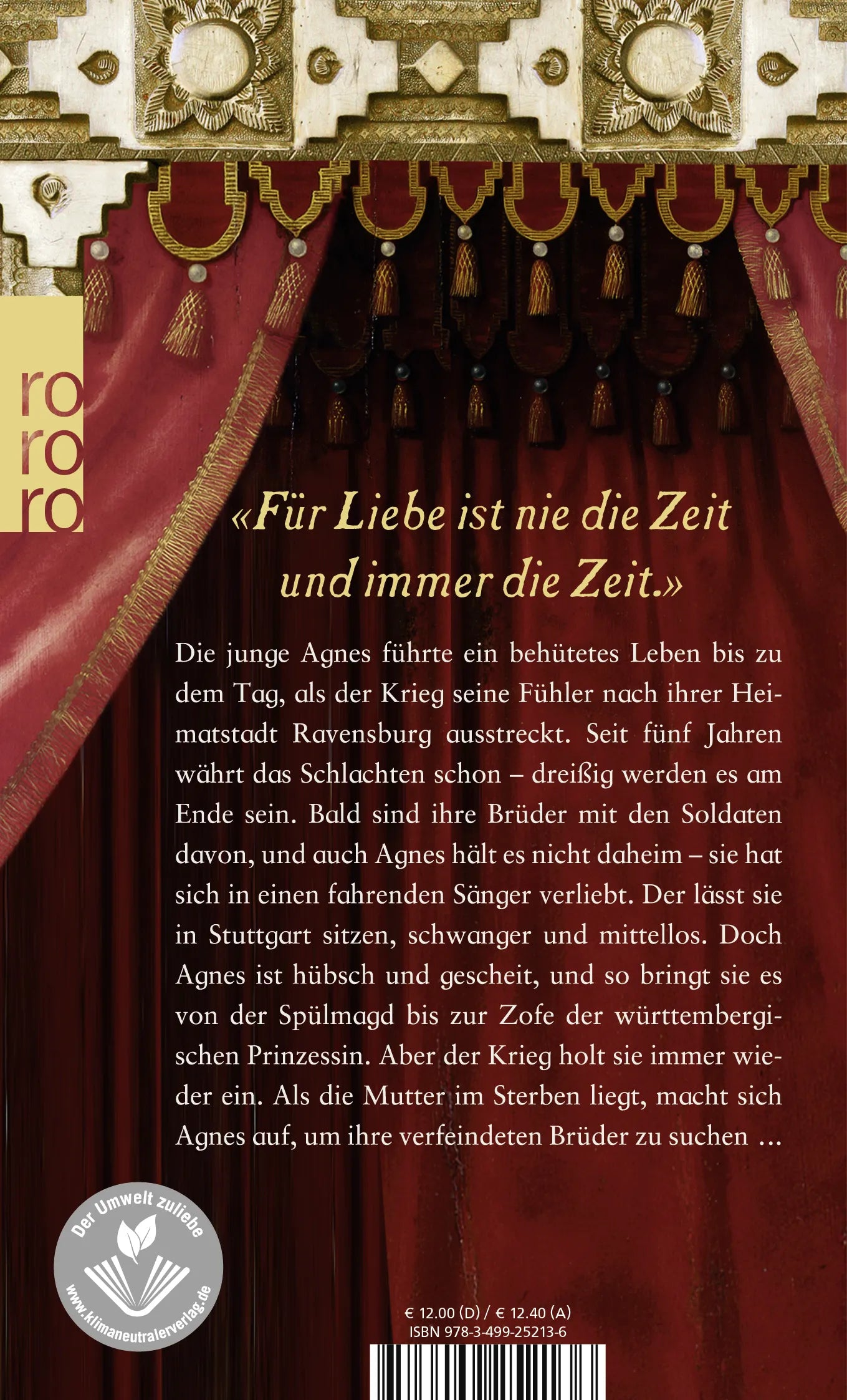 Buchrückseite von 'Die Gauklerin' mit Klappentext - Taschenbuch