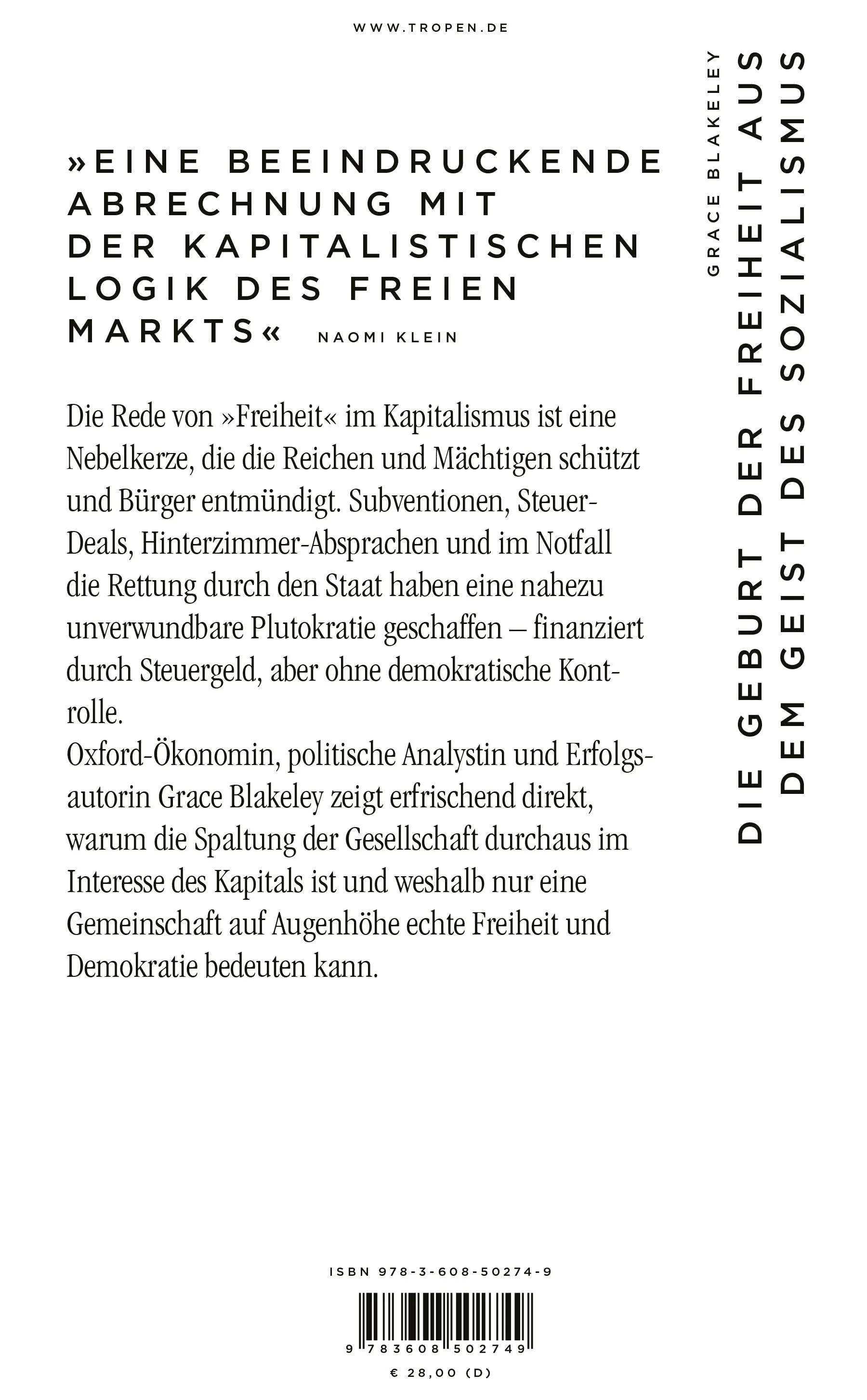 Buchrückseite von 'Die Geburt der Freiheit aus dem Geist des Sozialismus' mit Klappentext - Gebundene Ausgabe