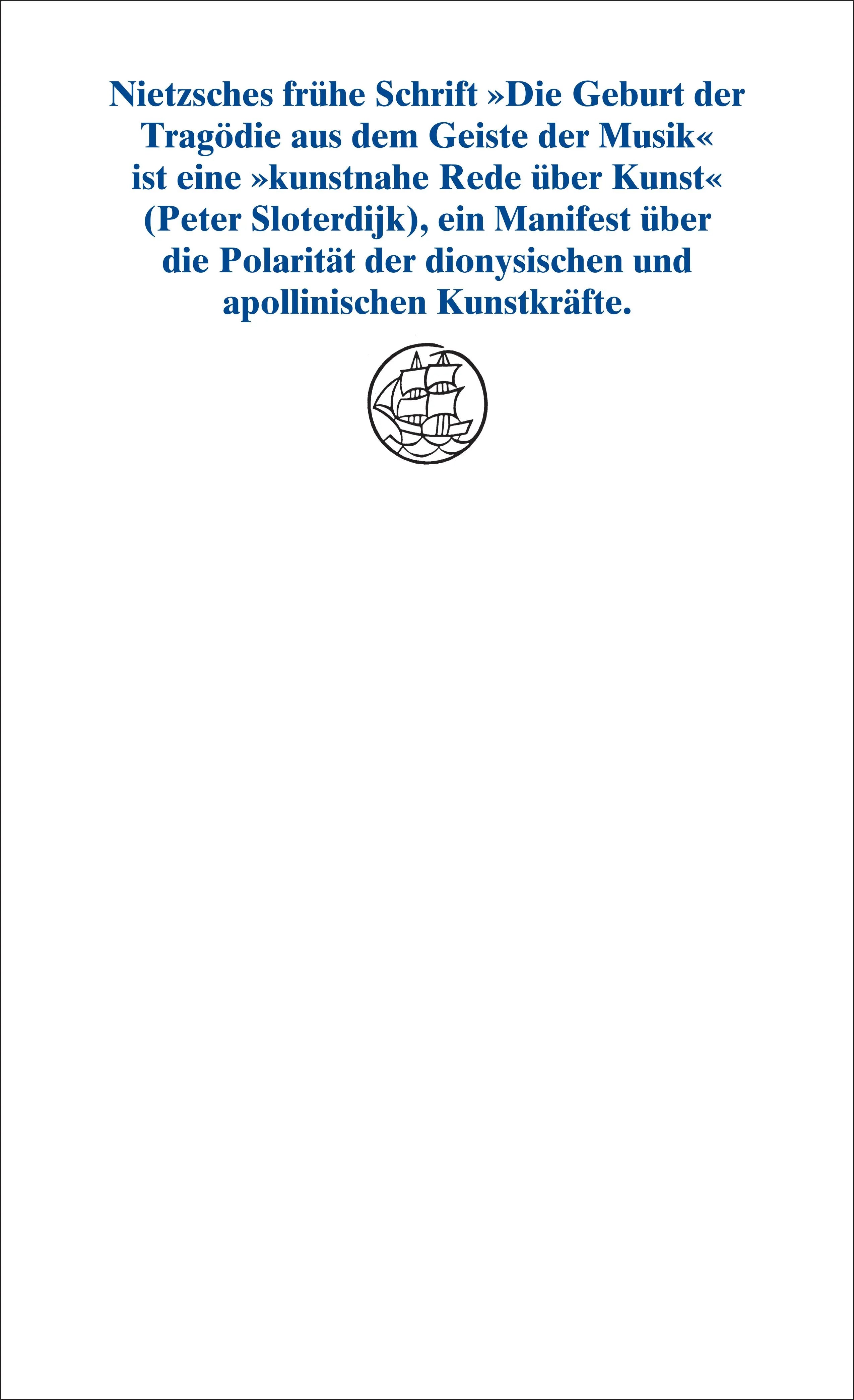Buchrückseite von 'Die Geburt der Tragödie aus dem Geiste der Musik' mit Klappentext - Taschenbuch