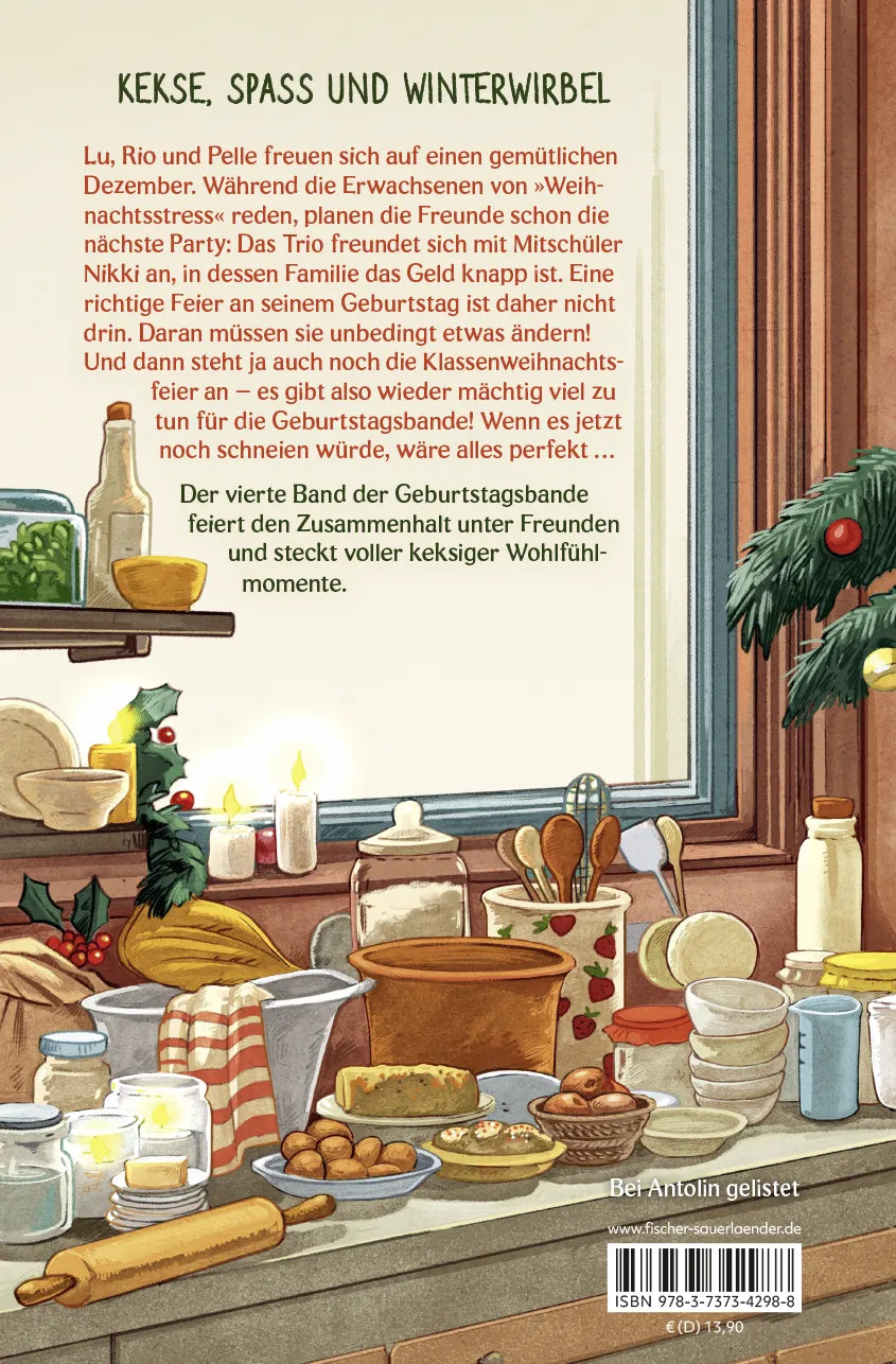 Buchrückseite von 'Die Geburtstagsbande. Jeder Tag ist Feiertag!' mit Klappentext - Gebundene Ausgabe