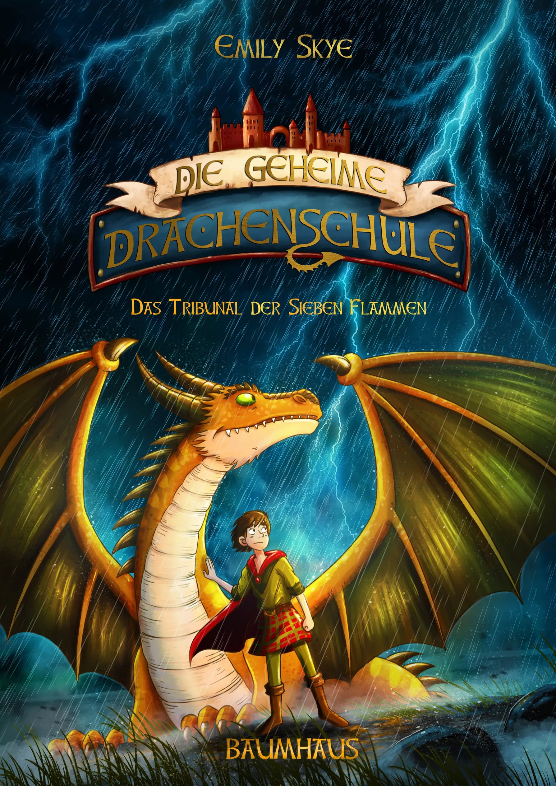 Buchcover von 'Die geheime Drachenschule - Das Tribunal der Sieben Flammen' - Gebundene Ausgabe von Emily Skye