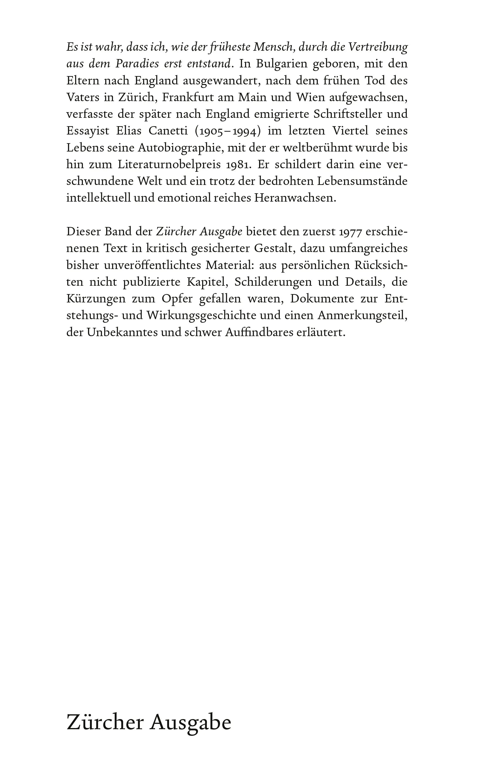 Elias Canetti - Die gerettete Zunge – Zürcher Ausgabe, Band 5
