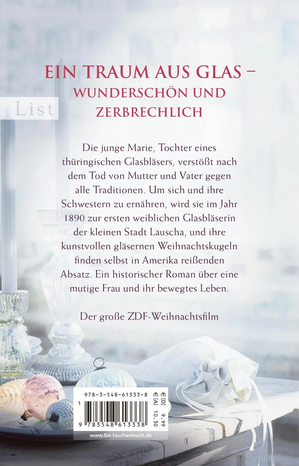 Buchrückseite von 'Die Glasbläserin' mit Klappentext - Taschenbuch