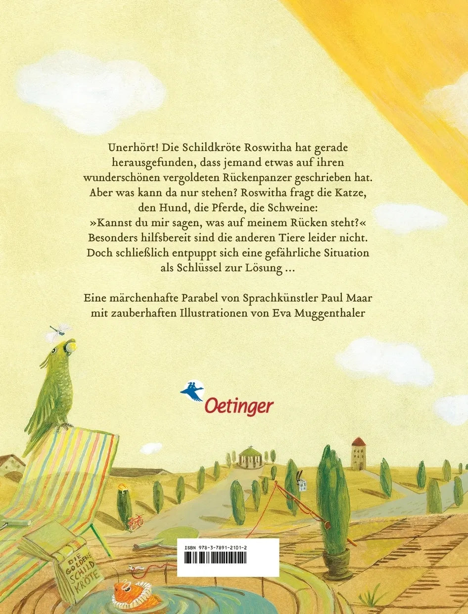 Buchrückseite von 'Die goldene Schildkröte' mit Klappentext - Gebundene Ausgabe