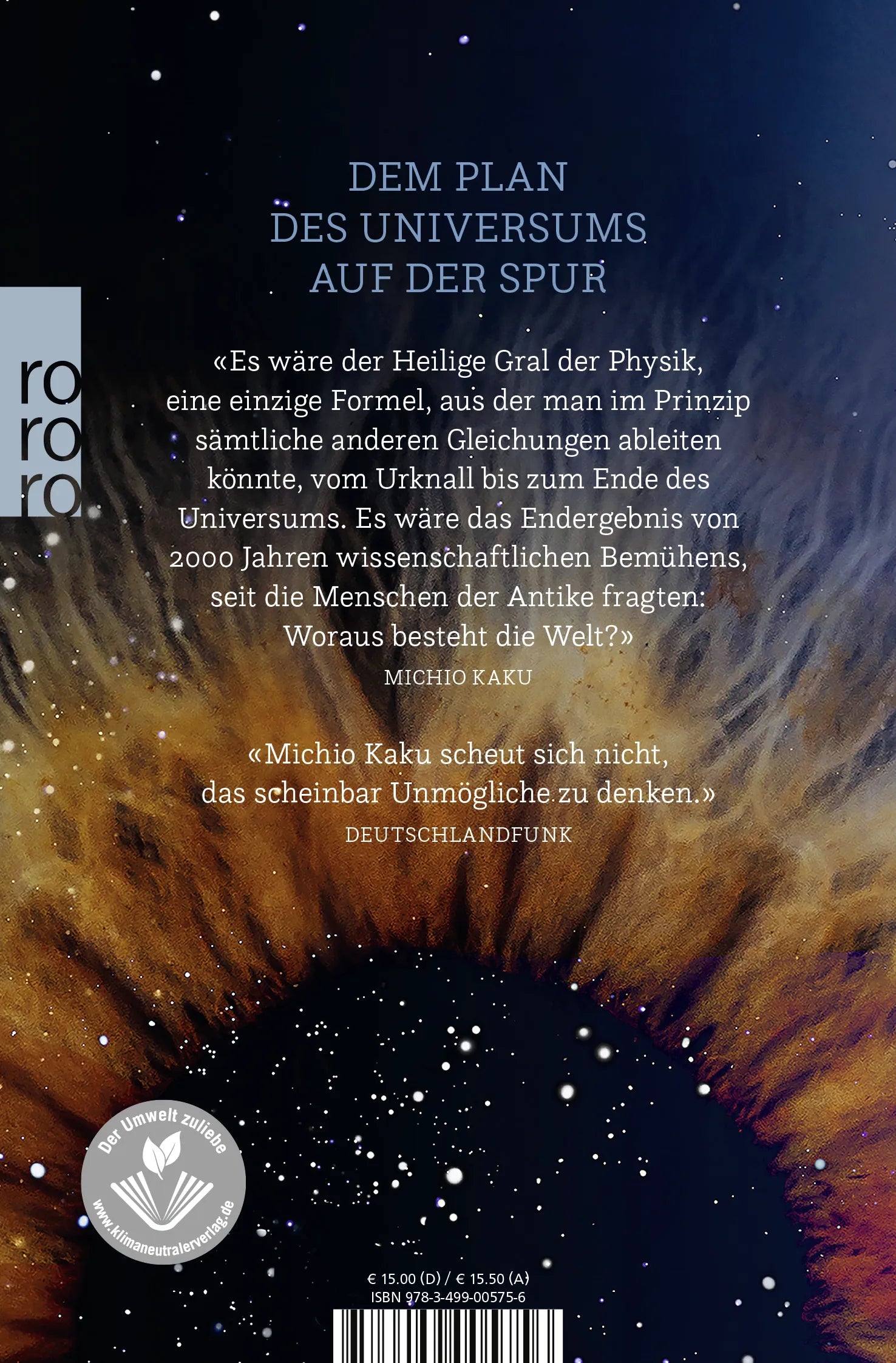 Buchrückseite von 'Die Gottes-Formel' mit Klappentext - Taschenbuch