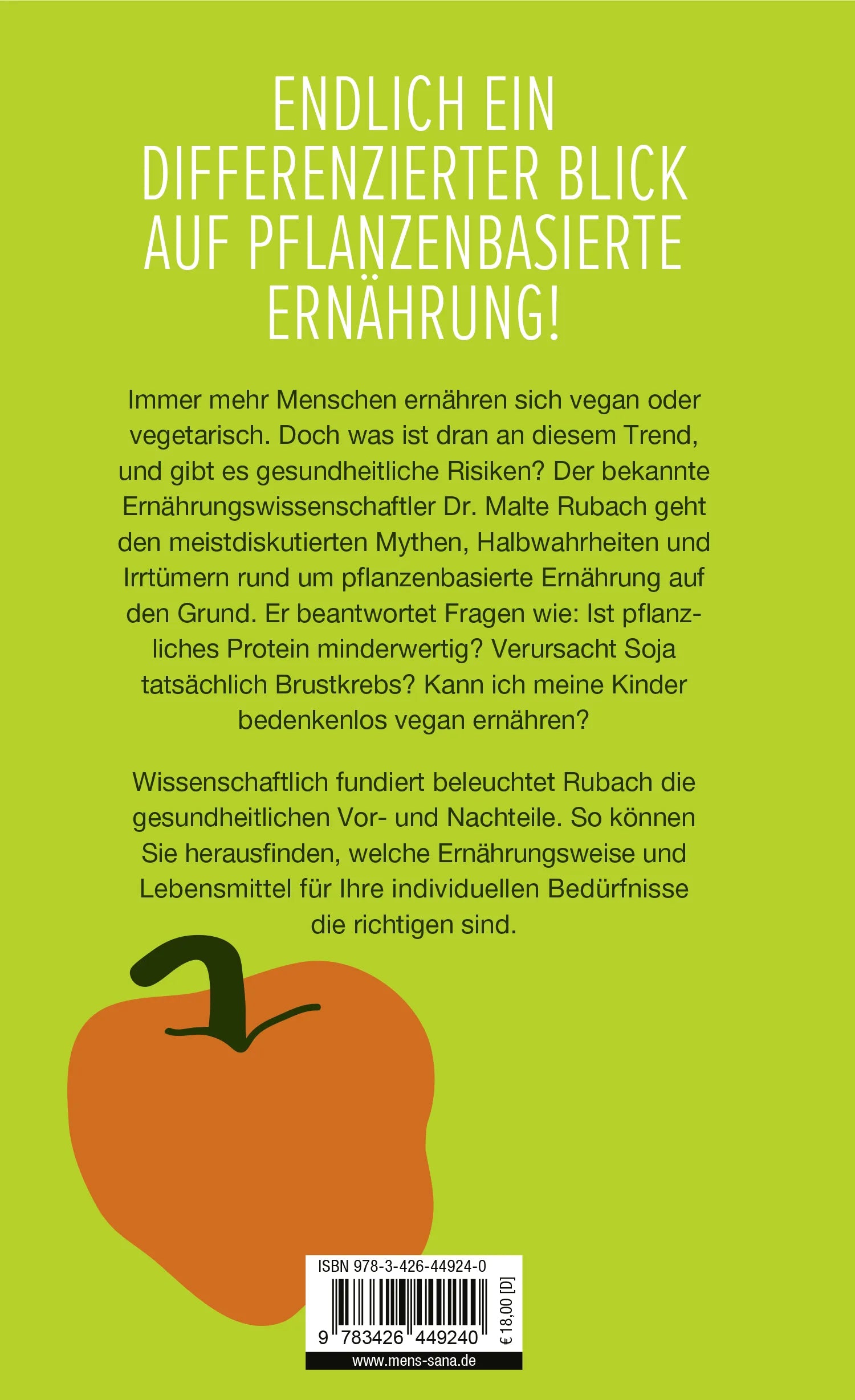 Buchrückseite von 'Die größten plant-based Ernährungs-Mythen' mit Klappentext - Gebundene Ausgabe