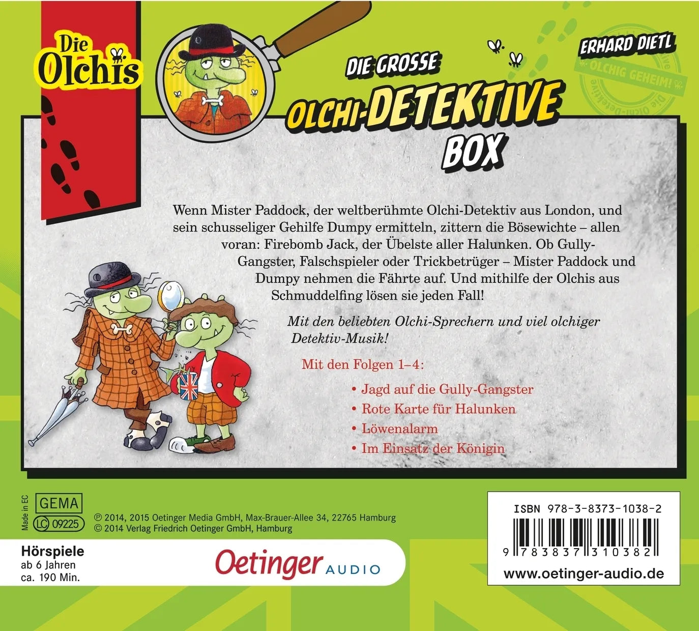 Buchrückseite von 'Die große Olchi-Detektive-Box 1' mit Klappentext - Hörbuch (CD)