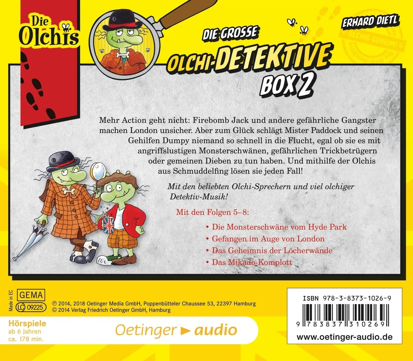 Buchrückseite von 'Die große Olchi-Detektive-Box 2' mit Klappentext - Hörbuch (CD)