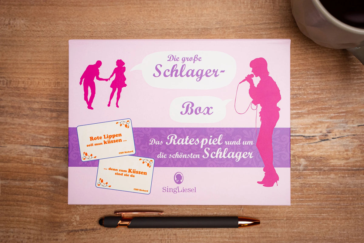 Die große Schlager-Box. Das Spiel für Senioren rund um die schönsten deutschen Schlager. Spiele Box mit 100 Karten. – Ansicht