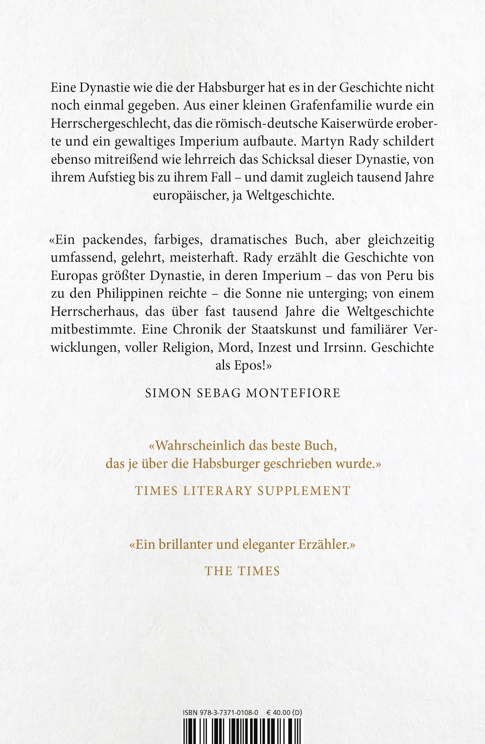 Buchrückseite von 'Die Habsburger' mit Klappentext - Gebundene Ausgabe