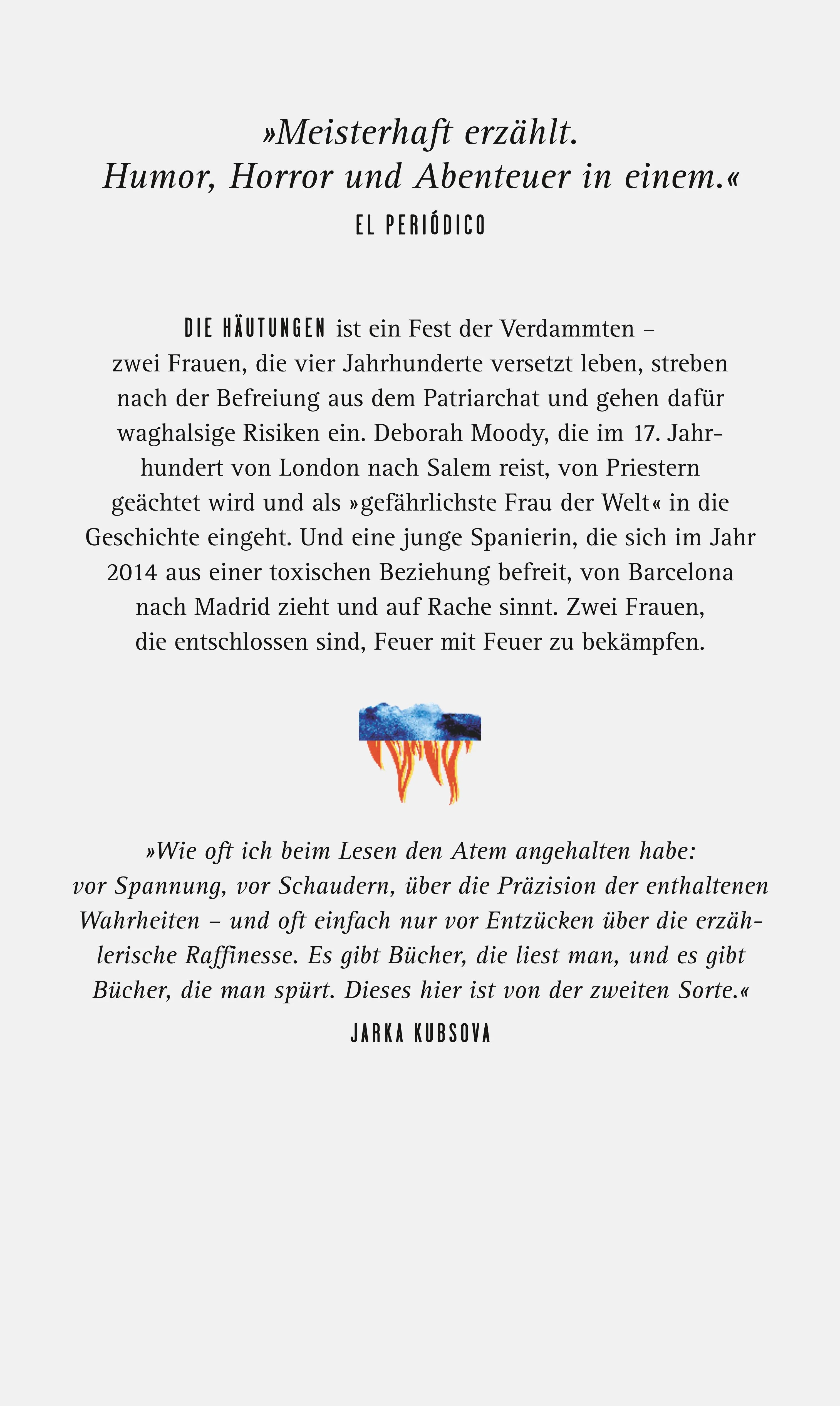 Buchrückseite von 'Die Häutungen' mit Klappentext - Gebundene Ausgabe