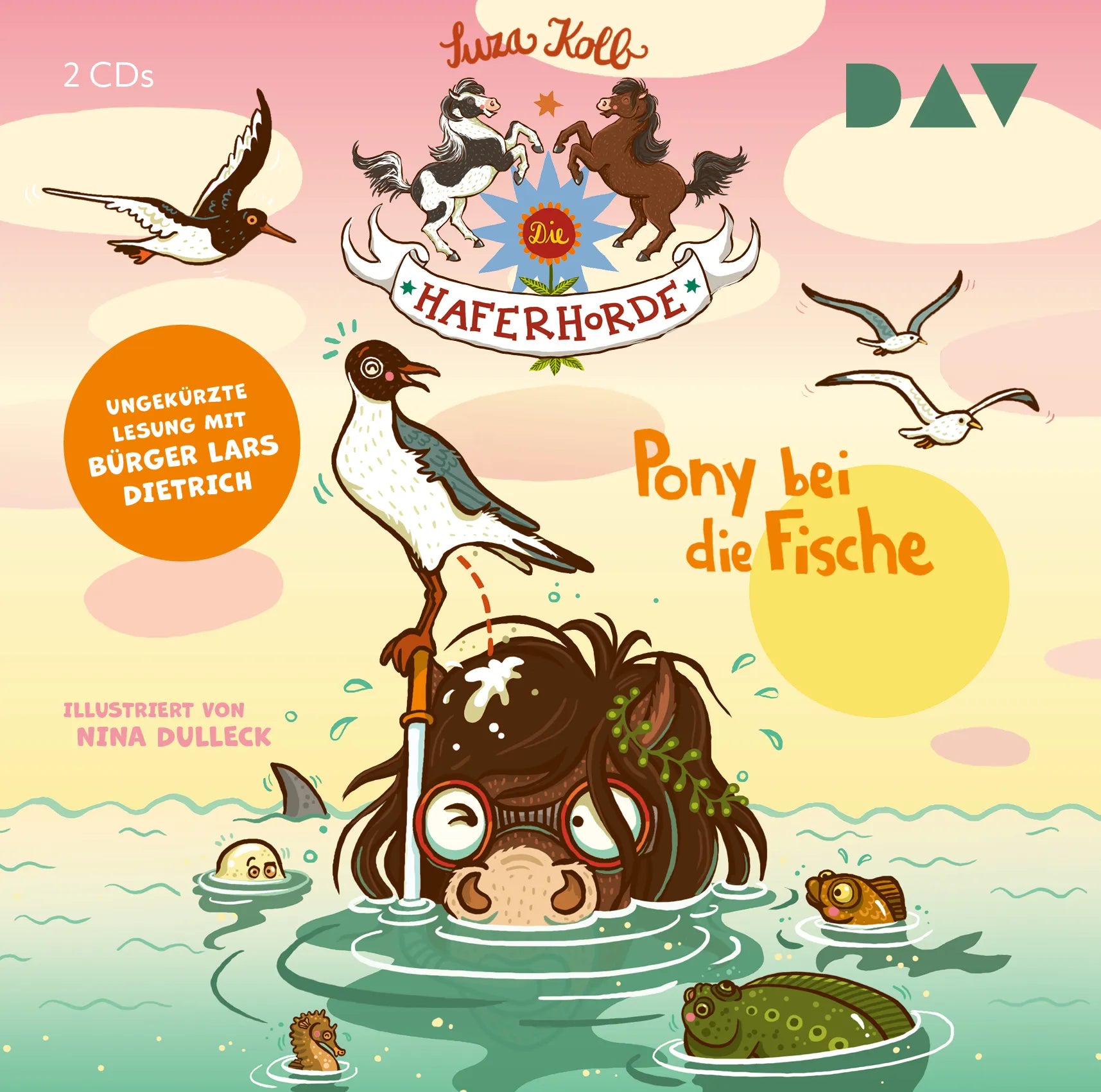 Buchcover von 'Die Haferhorde – Teil 18: Pony bei die Fische' - Hörbuch (CD) von Suza Kolb