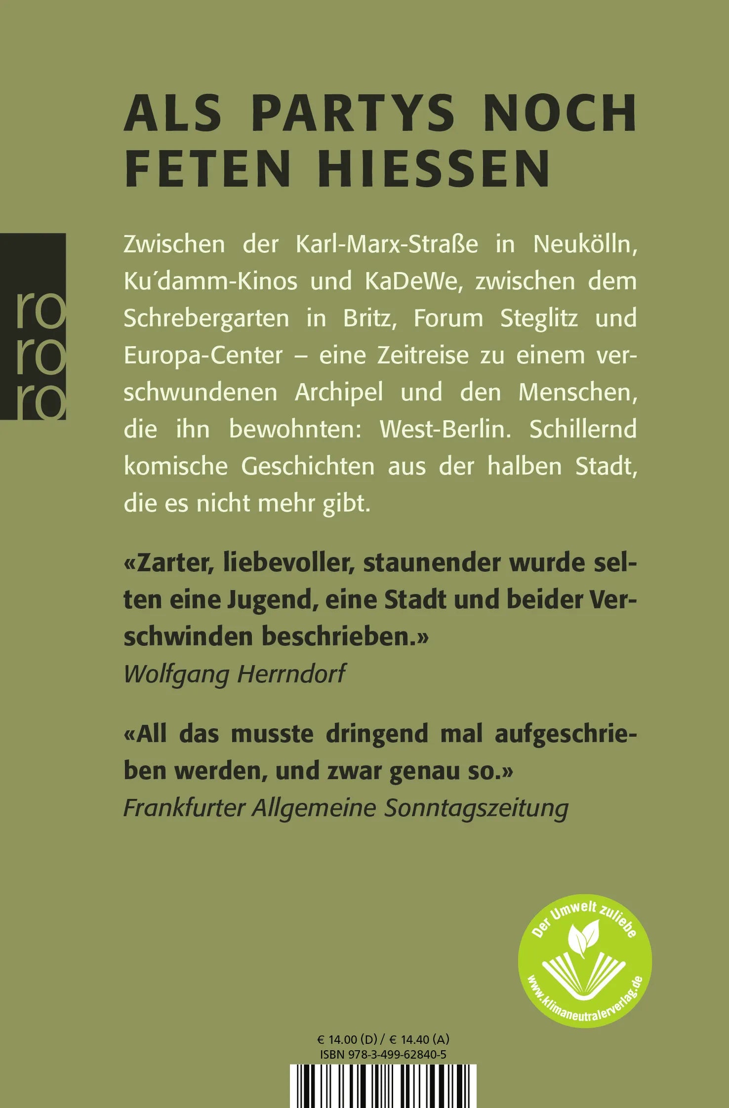 Buchrückseite von 'Die halbe Stadt, die es nicht mehr gibt' mit Klappentext - Taschenbuch