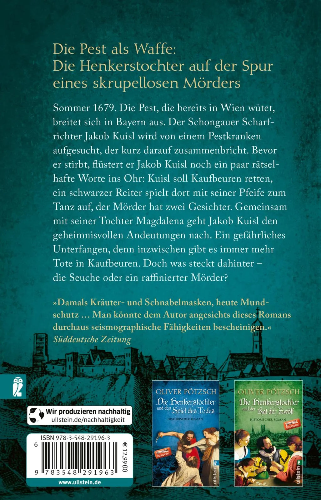Buchrückseite von 'Die Henkerstochter und der Fluch der Pest' mit Klappentext - Taschenbuch