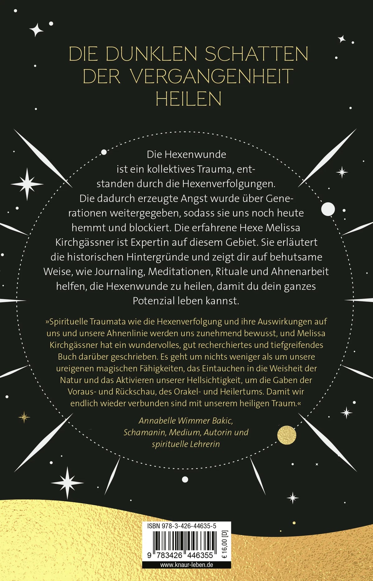 Buchrückseite von 'Die Hexenwunde' mit Klappentext - Taschenbuch