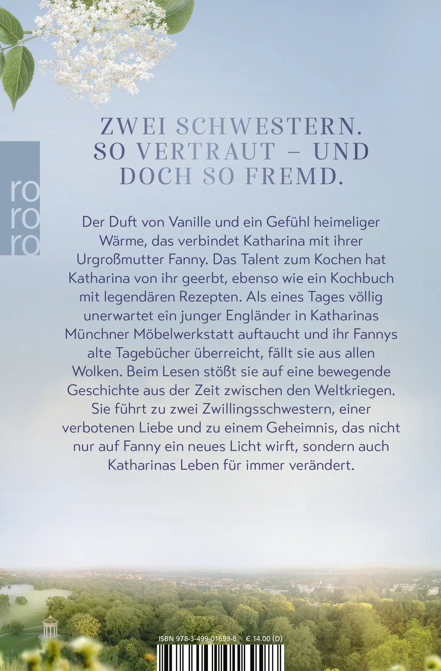 Buchrückseite von 'Die Holunderschwestern' mit Klappentext - Taschenbuch