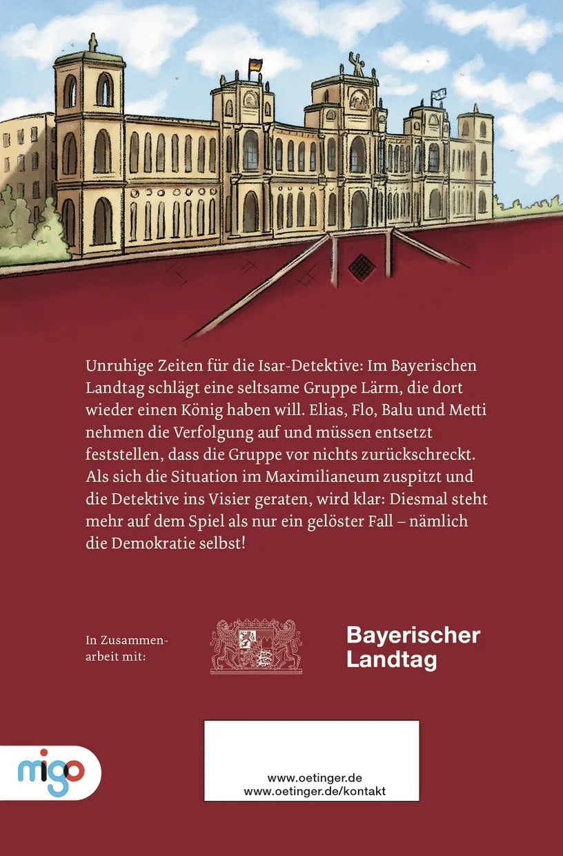 Buchrückseite von 'Die Isar-Detektive 5. Verfolgungsjagd über der Isar' mit Klappentext - Taschenbuch