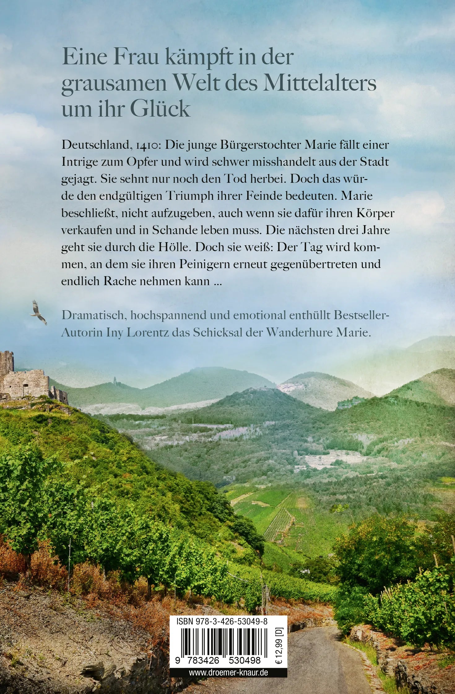 Buchrückseite von 'Die junge Wanderhure' mit Klappentext - Taschenbuch