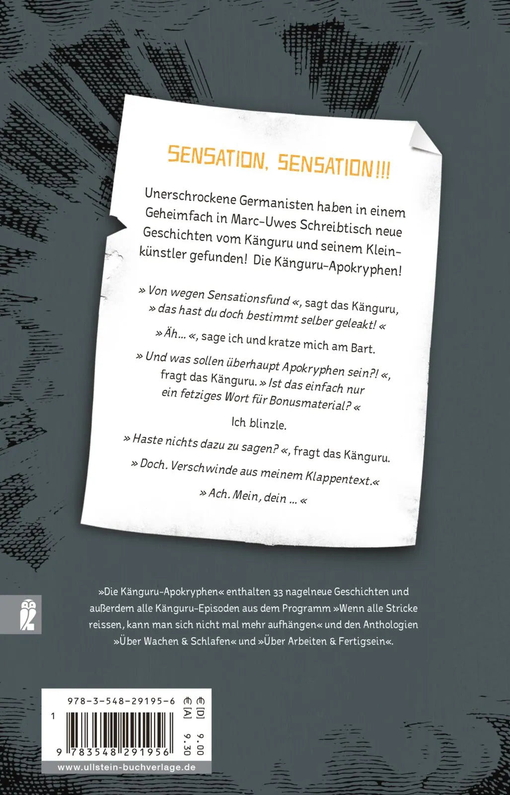 Buchrückseite von 'Die Känguru-Apokryphen' mit Klappentext - Taschenbuch