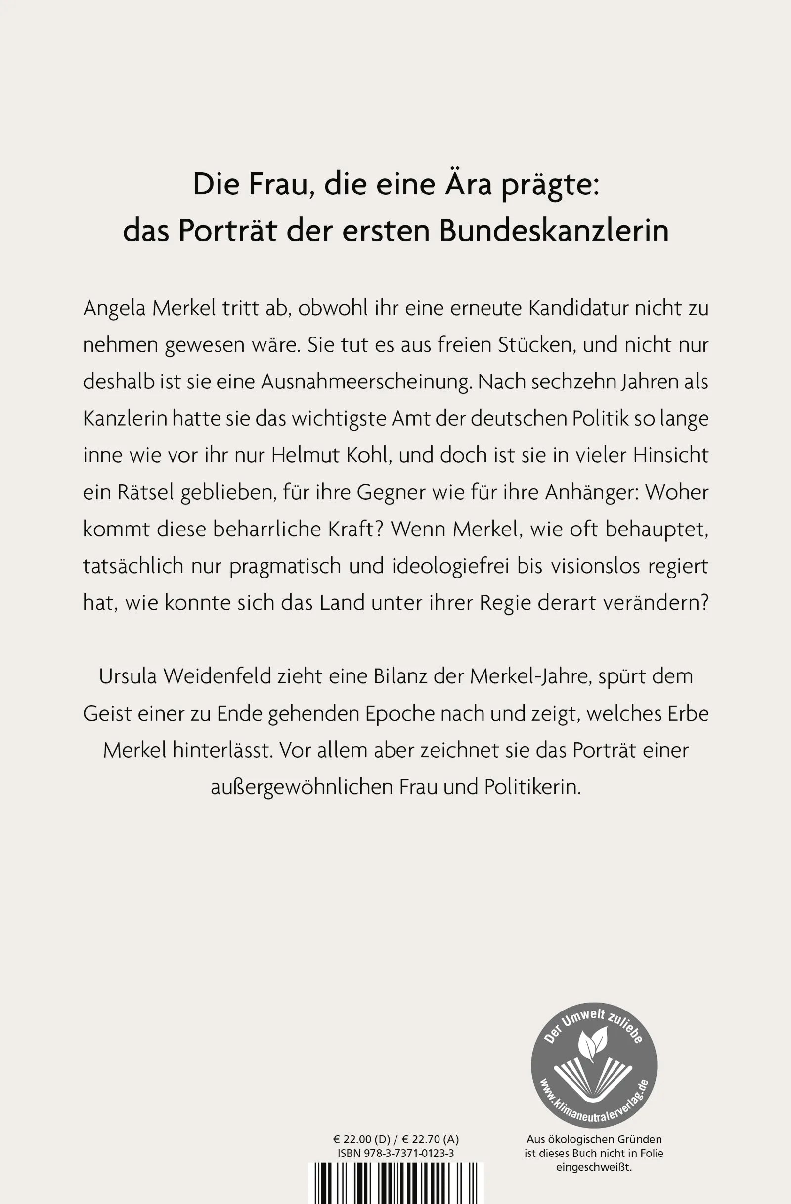 Buchrückseite von 'Die Kanzlerin' mit Klappentext - Gebundene Ausgabe
