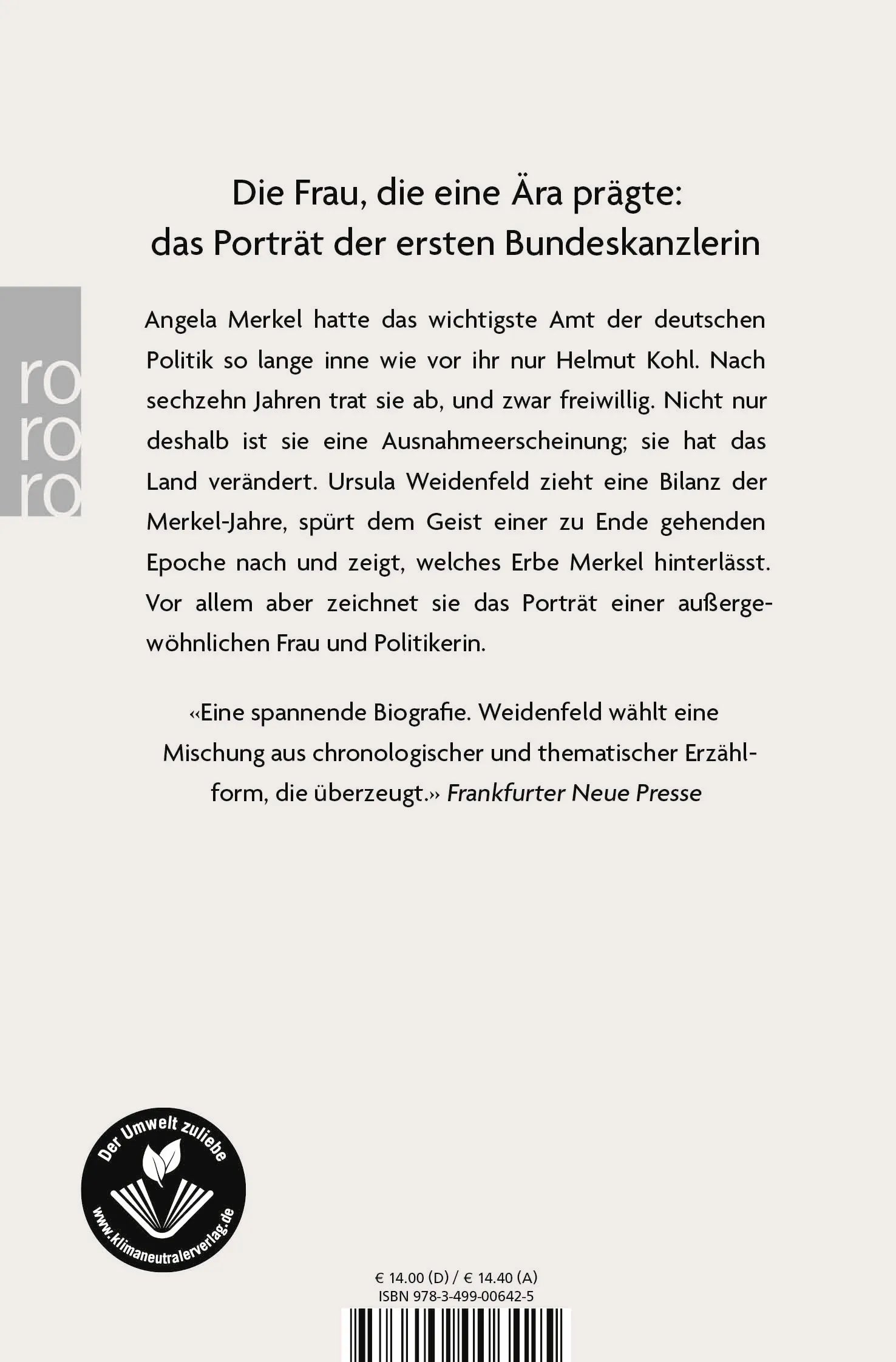 Buchrückseite von 'Die Kanzlerin' mit Klappentext - Taschenbuch