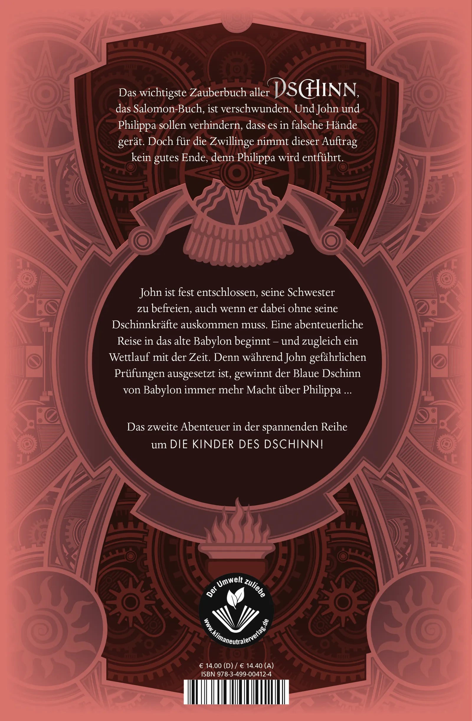 Buchrückseite von 'Die Kinder des Dschinn: Gefangen im Palast von Babylon' mit Klappentext - Gebundene Ausgabe