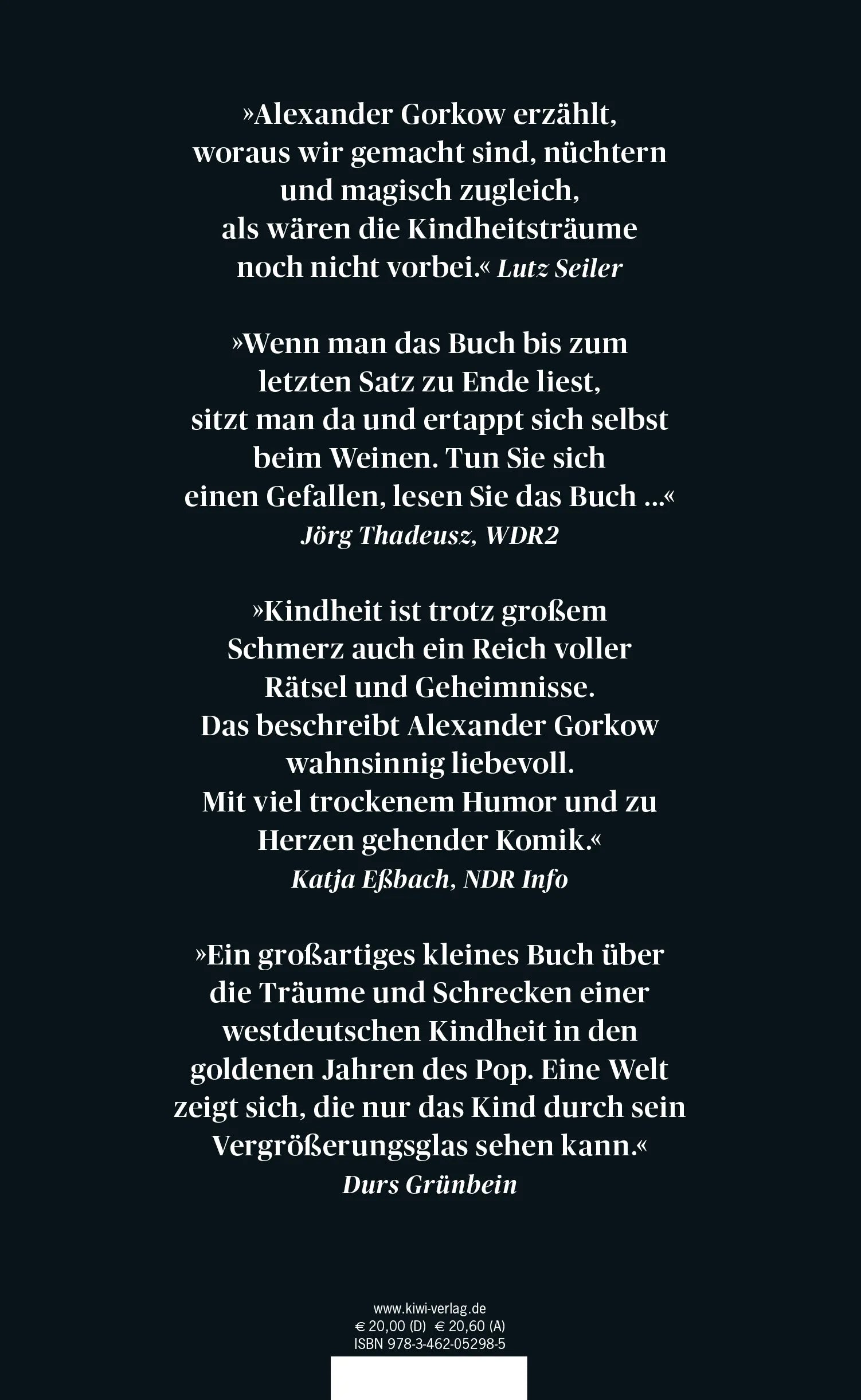 Buchrückseite von 'Die Kinder hören Pink Floyd' mit Klappentext - Gebundene Ausgabe