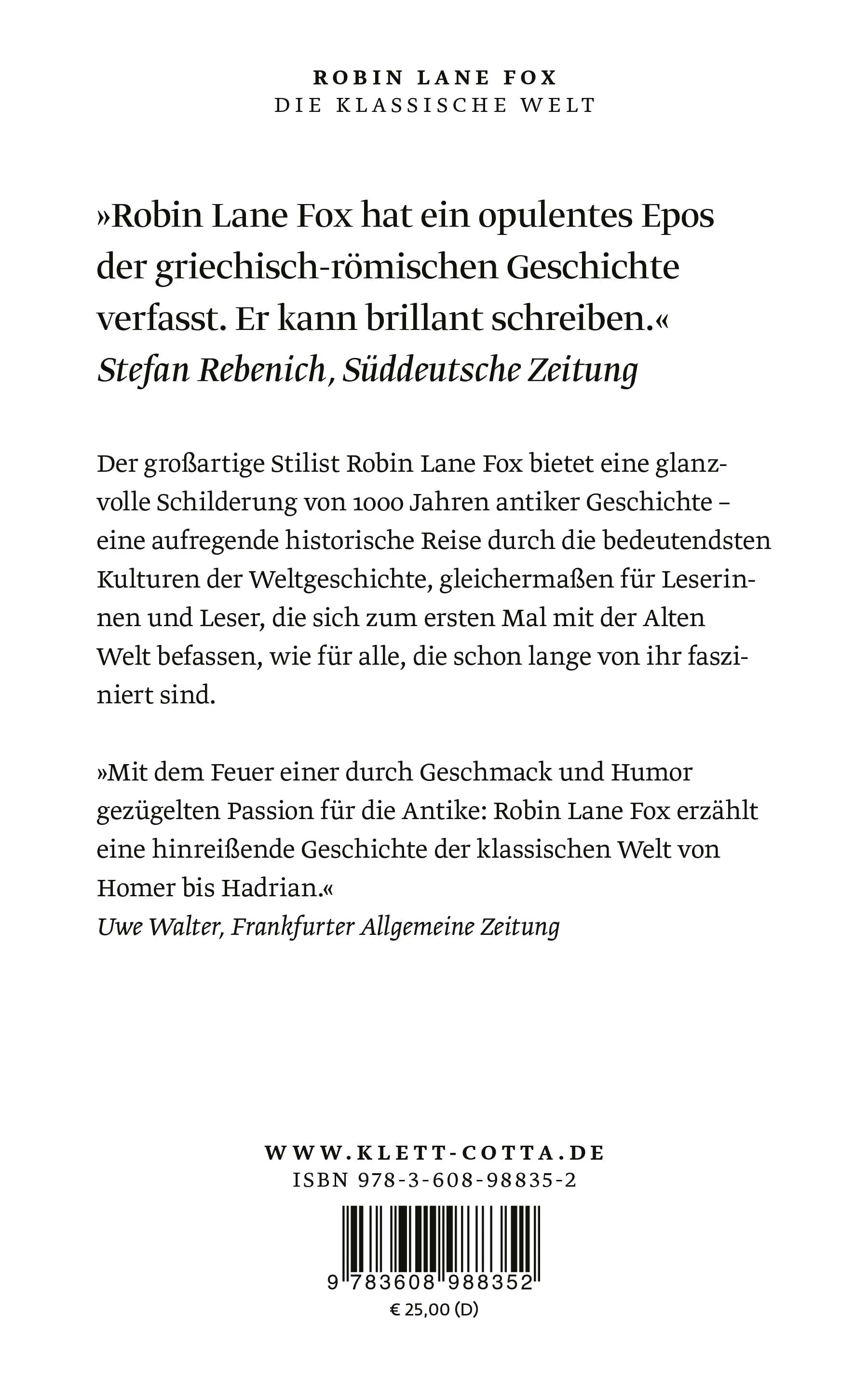 Buchrückseite von 'Die klassische Welt' mit Klappentext - Taschenbuch