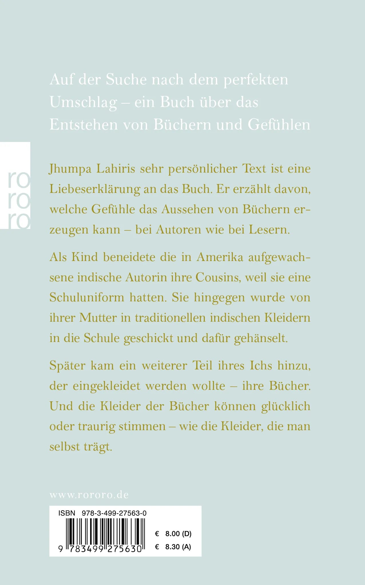 Buchrückseite von 'Die Kleider der Bücher' mit Klappentext - Gebundene Ausgabe