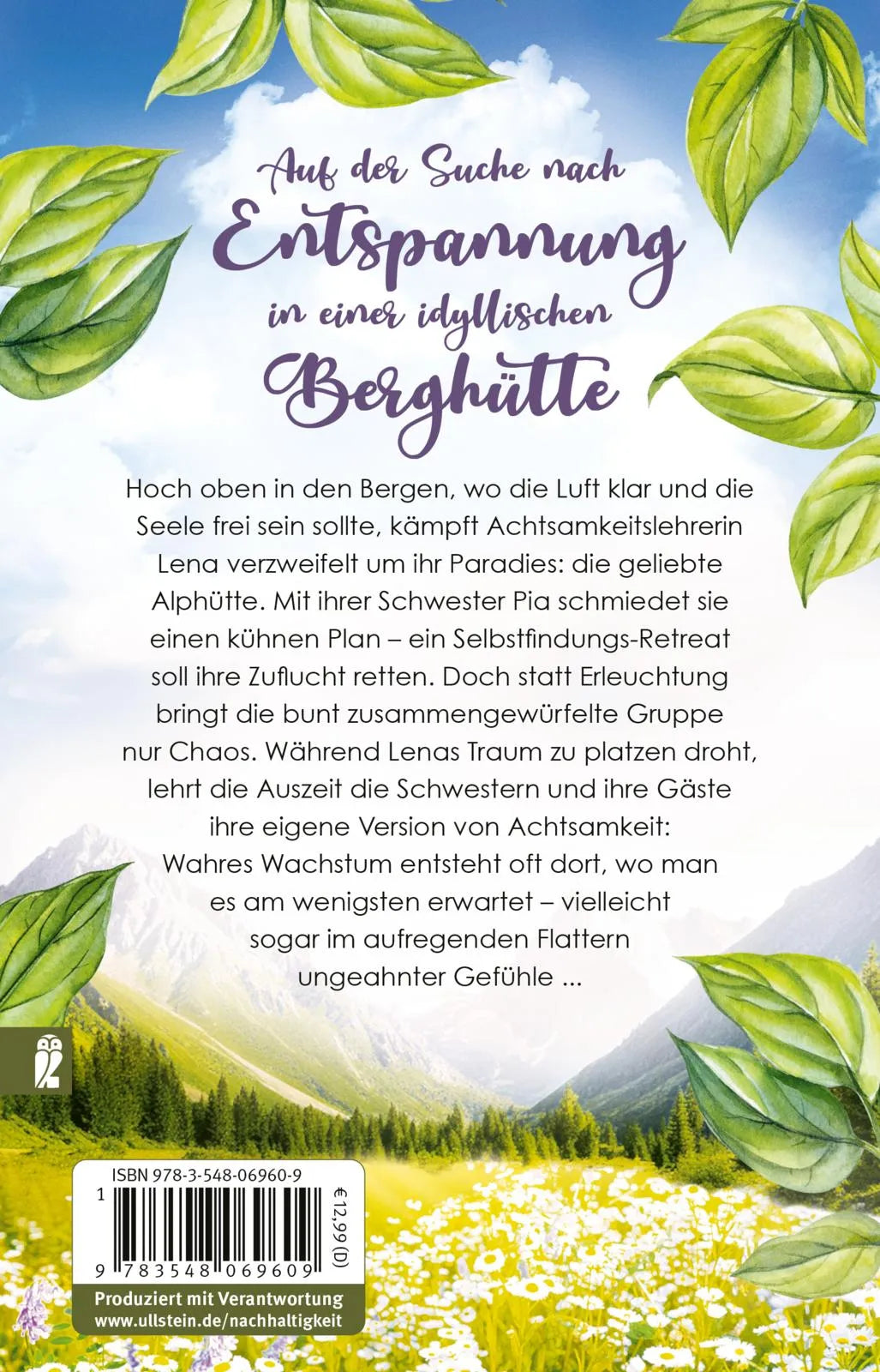 Buchrückseite von 'Die kleine Auszeit in den Bergen' mit Klappentext - Taschenbuch