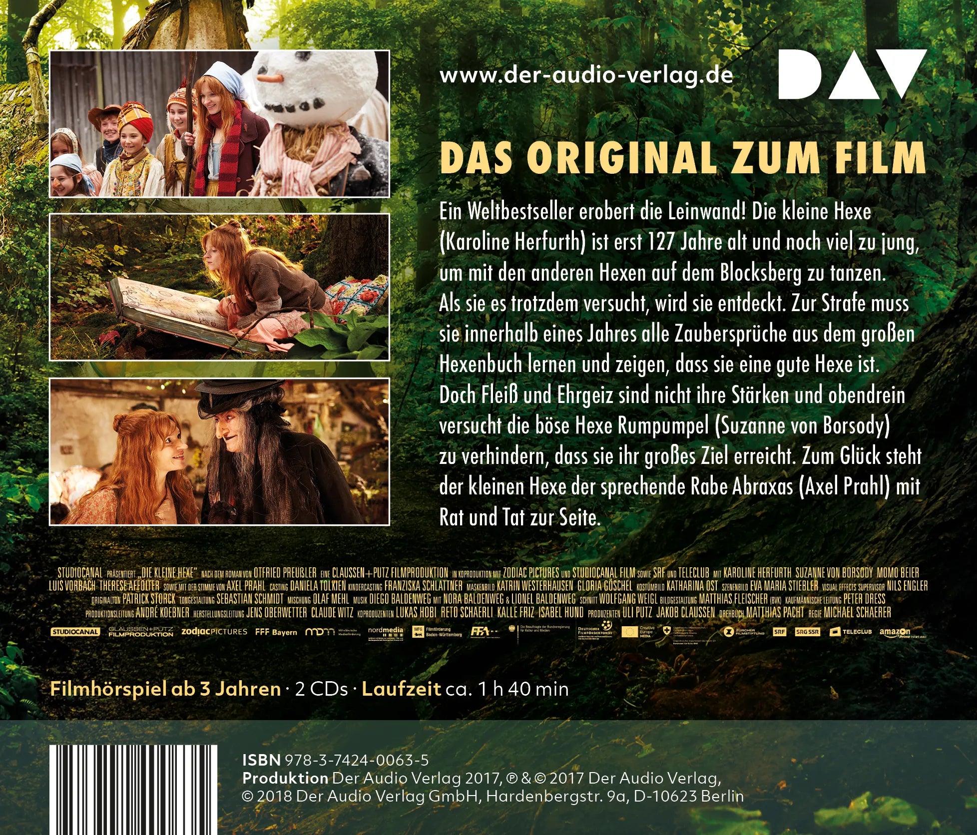 Buchrückseite von 'Die kleine Hexe – Das Original-Hörspiel zum Film' mit Klappentext - Hörbuch (CD)