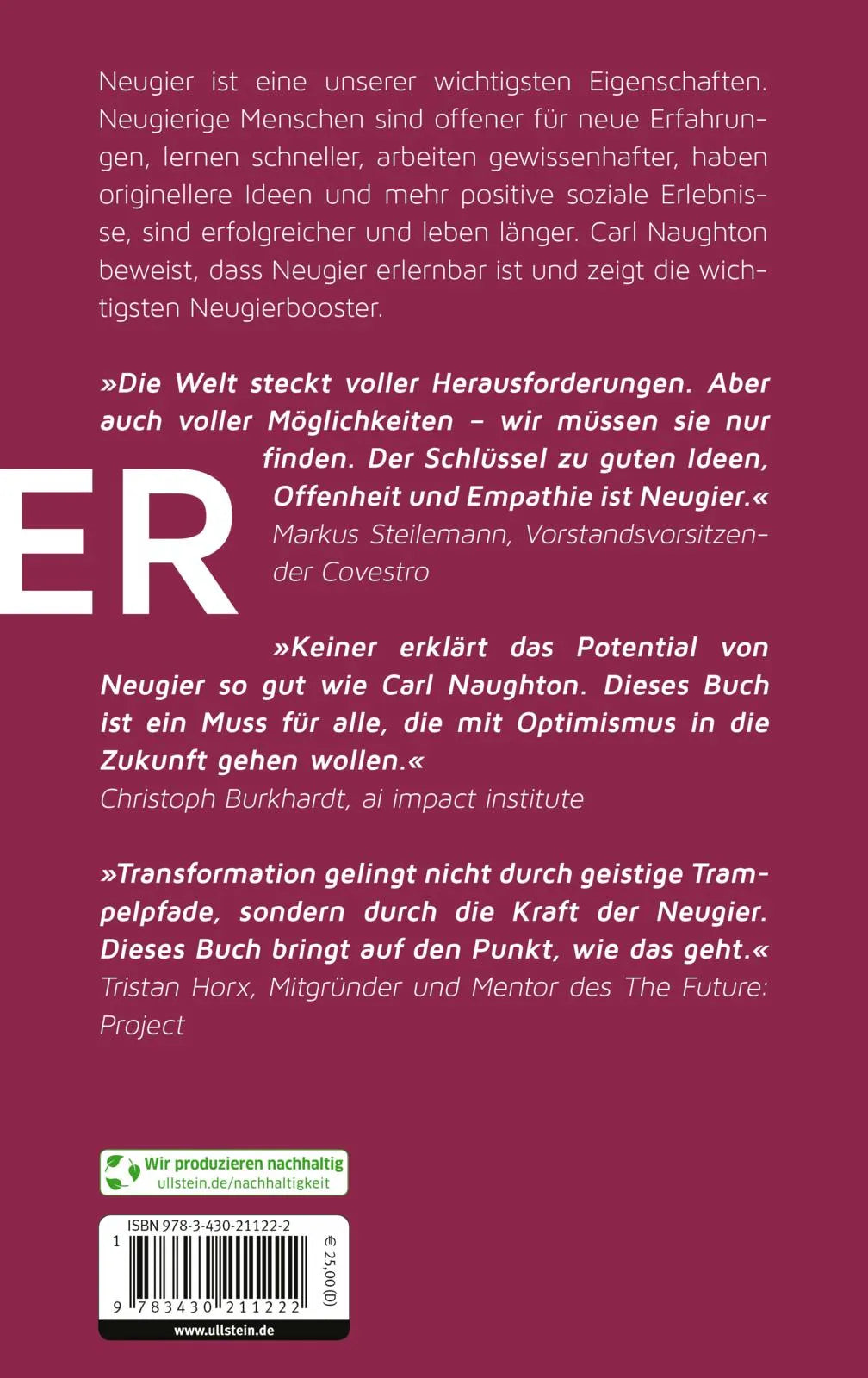 Buchrückseite von 'Die Kraft der Neugier' mit Klappentext - Gebundene Ausgabe
