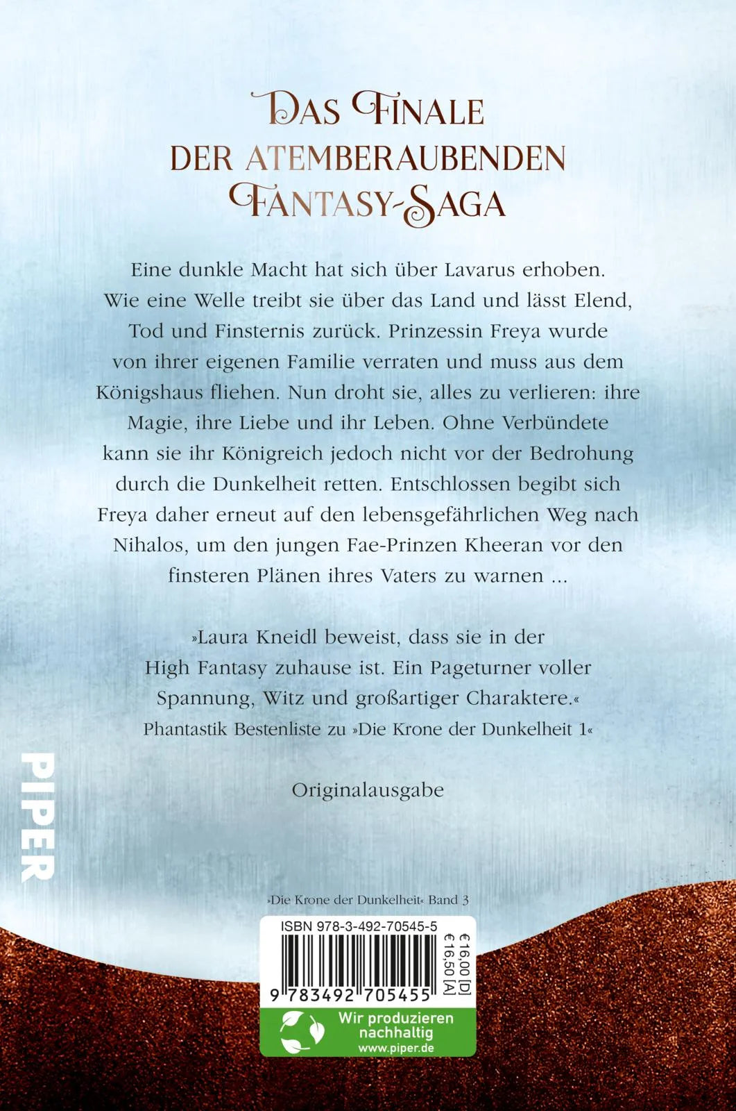Buchrückseite von 'Die Krone der Dunkelheit' mit Klappentext - Paperback