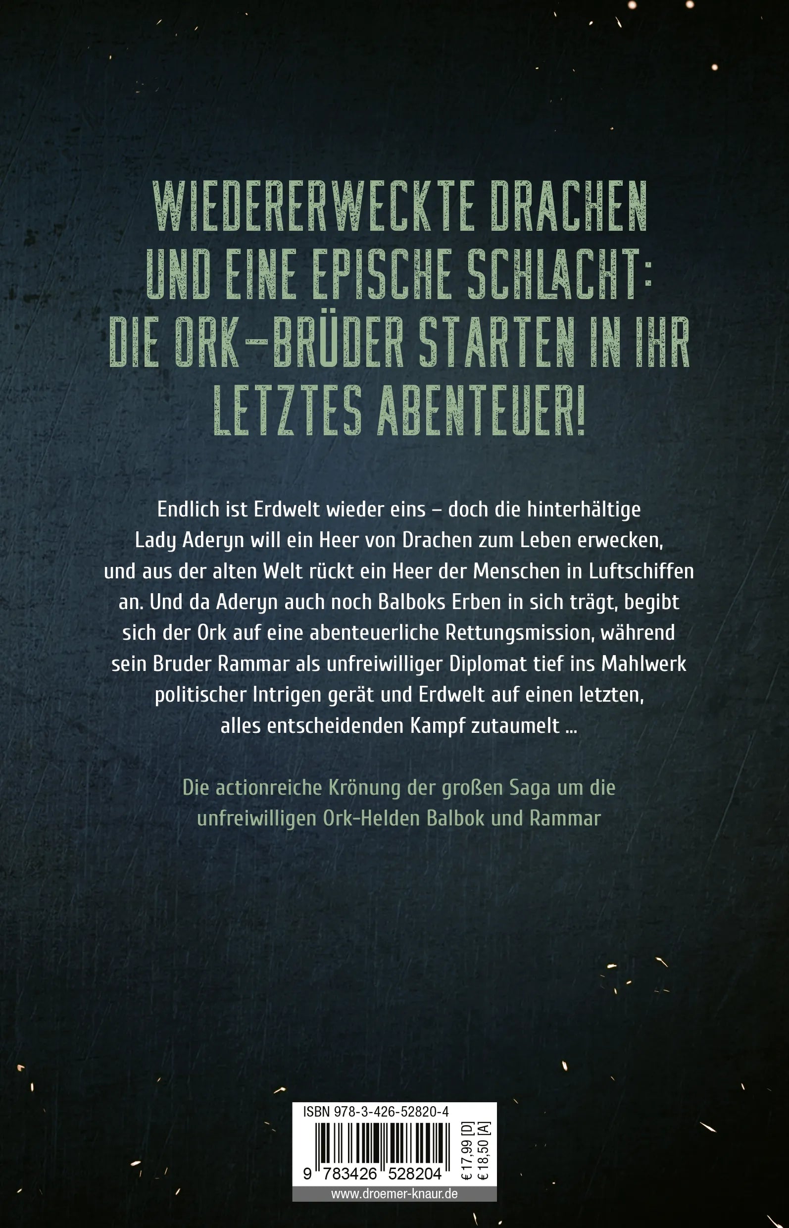 Buchrückseite von 'Die Krone der Orks' mit Klappentext - Paperback